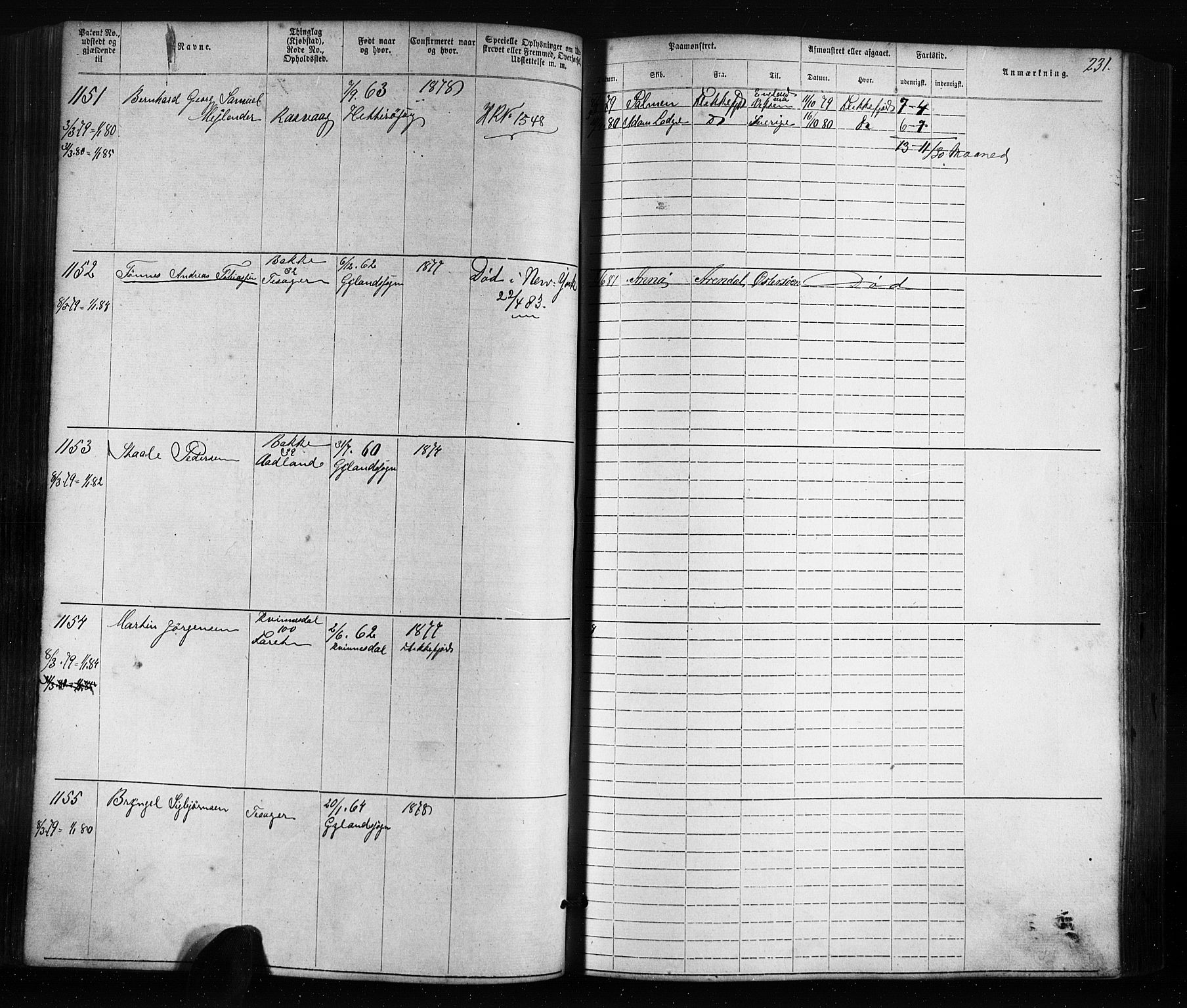 Flekkefjord mønstringskrets, SAK/2031-0018/F/Fa/L0005: Annotasjonsrulle nr 1-1915 med register, Æ-2, 1868-1896, s. 253