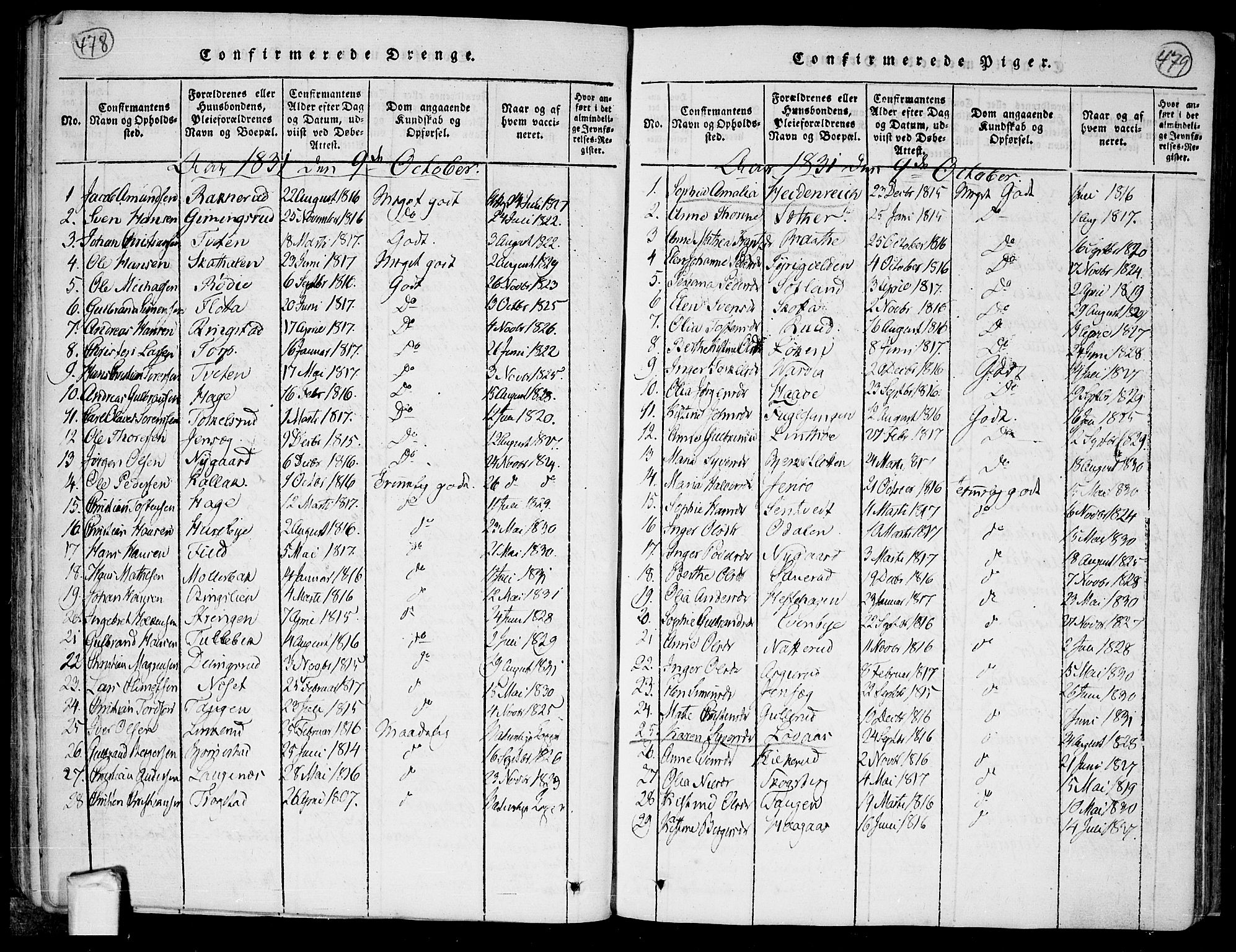 Trøgstad prestekontor Kirkebøker, SAO/A-10925/F/Fa/L0006: Ministerialbok nr. I 6, 1815-1844, s. 478-479