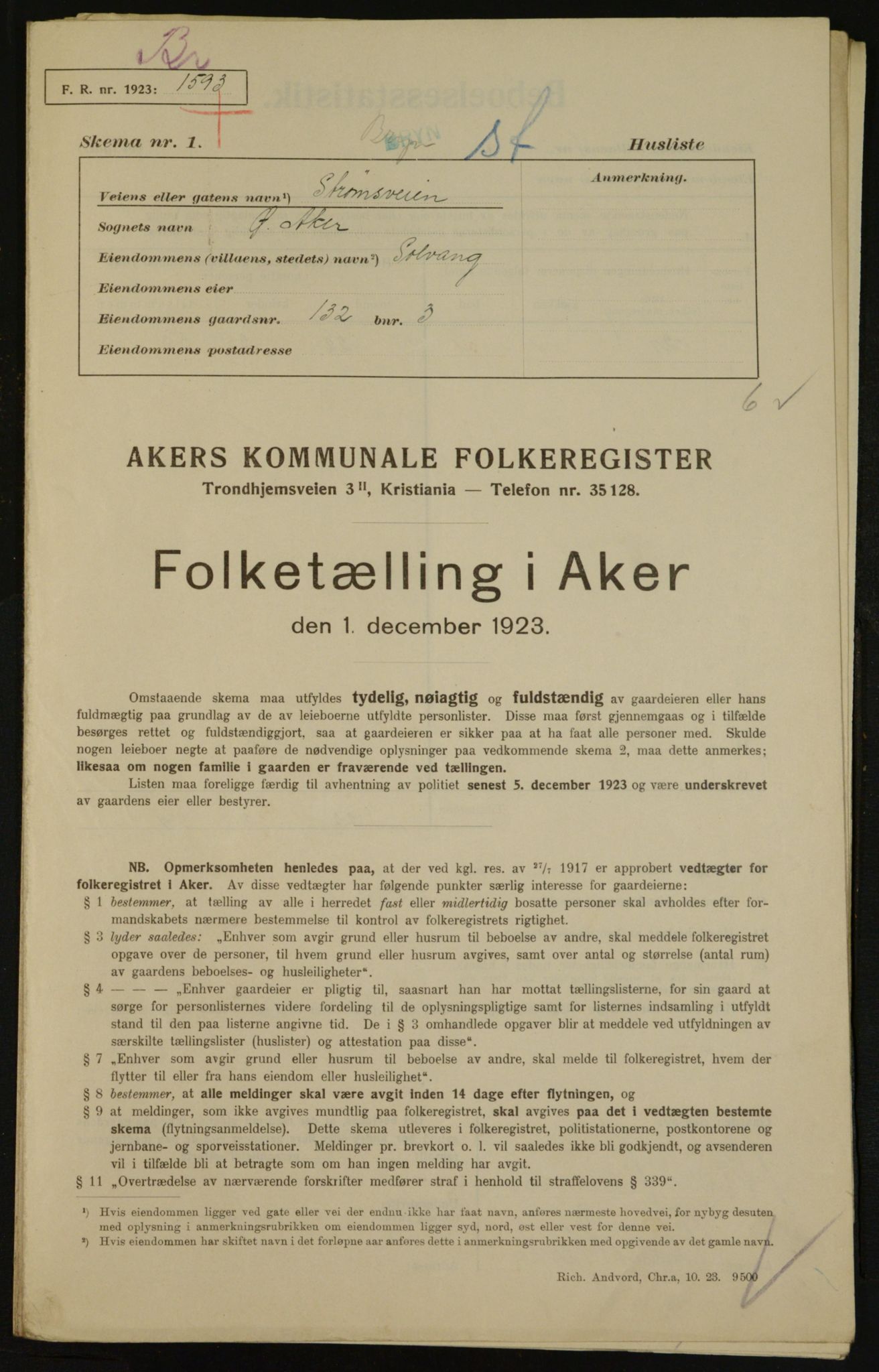 , Kommunal folketelling 1.12.1923 for Aker, 1923, s. 32592