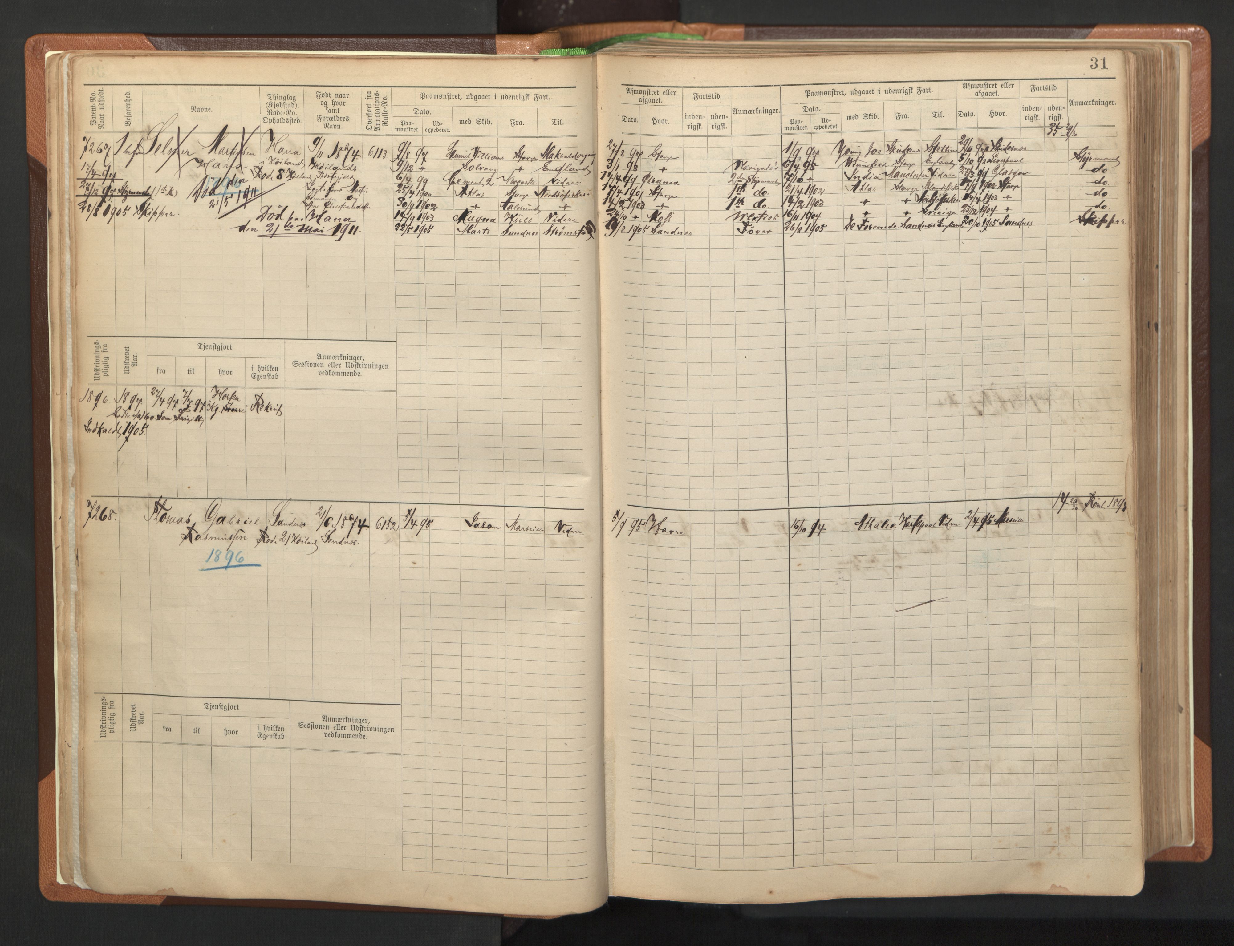 Stavanger sjømannskontor, AV/SAST-A-102006/F/Fb/Fbb/L0012: Sjøfartshovedrulle, patentnr. 7207-8158, 1894-1904, s. 34