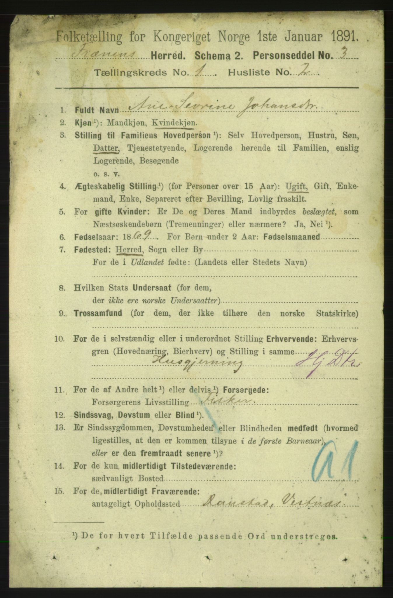 RA, Folketelling 1891 for 1548 Fræna herred, 1891, s. 98
