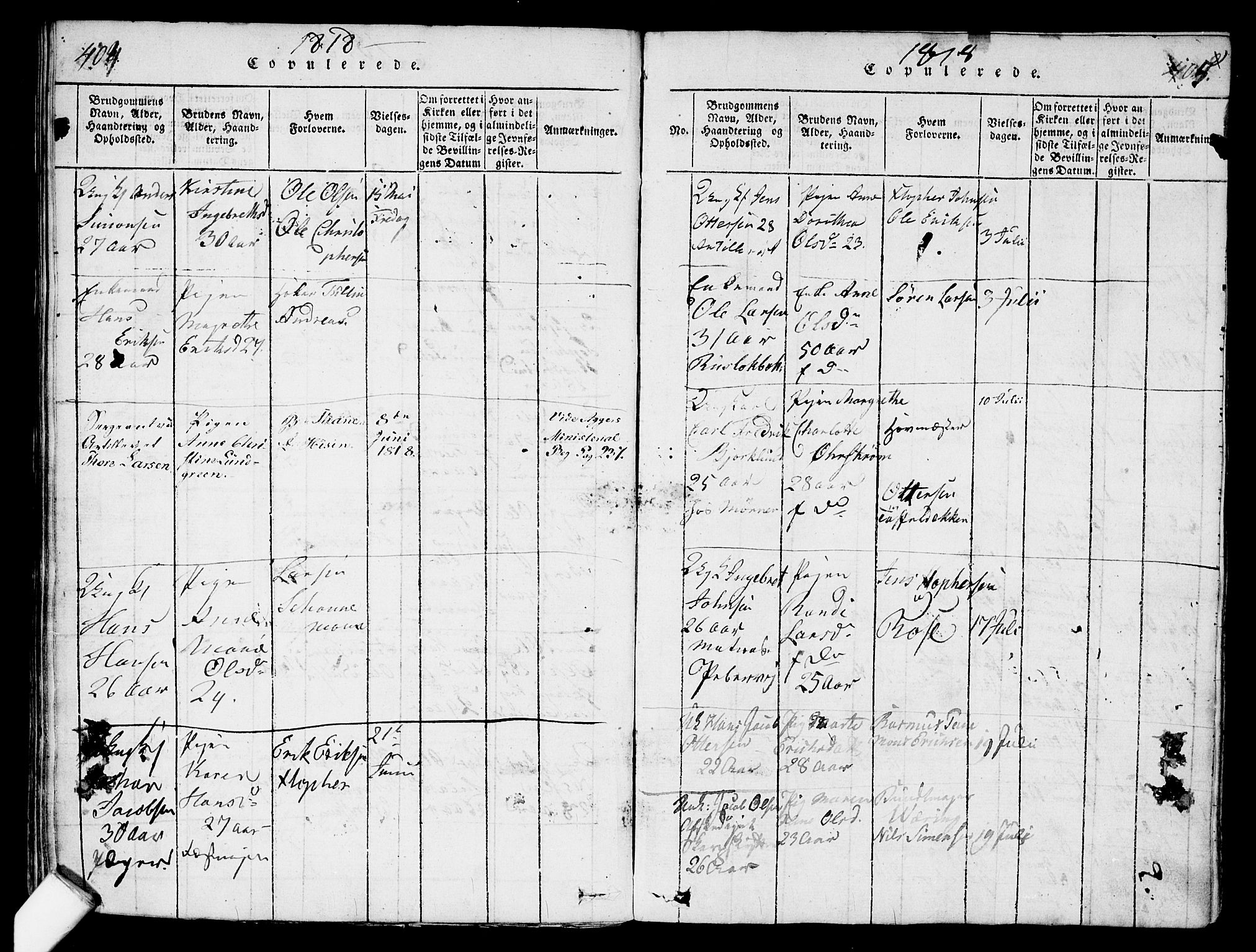 Garnisonsmenigheten Kirkebøker, AV/SAO-A-10846/G/Ga/L0003: Klokkerbok nr. 3, 1815-1819, s. 404-405