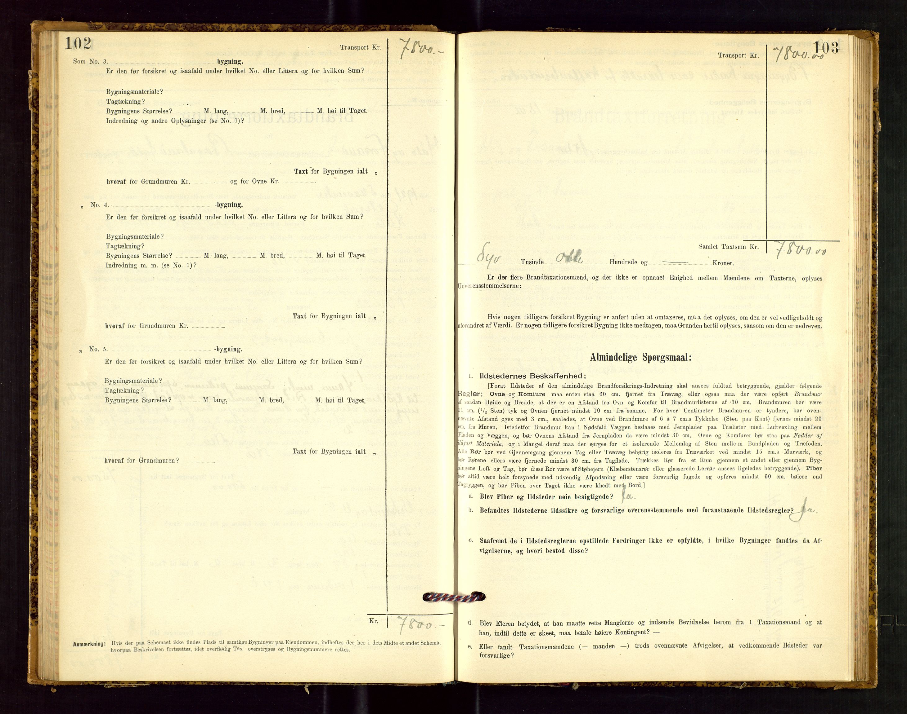 Høle og Forsand lensmannskontor, SAST/A-100127/Gob/L0001: "Brandtaxtprotokol" - skjematakst, 1897-1940, s. 102-103