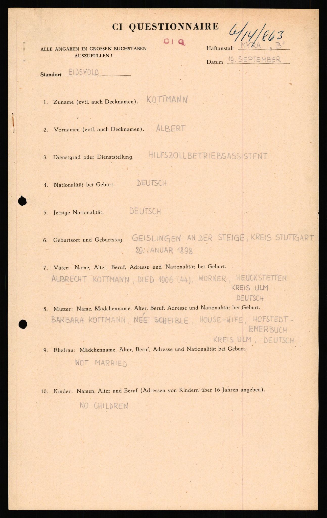 Forsvaret, Forsvarets overkommando II, AV/RA-RAFA-3915/D/Db/L0017: CI Questionaires. Tyske okkupasjonsstyrker i Norge. Tyskere., 1945-1946, s. 522