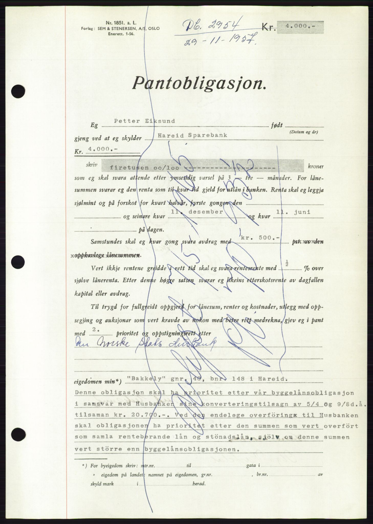 Søre Sunnmøre sorenskriveri, AV/SAT-A-4122/1/2/2C/L0130: Pantebok nr. 18B, 1957-1958, Dagboknr: 2954/1957