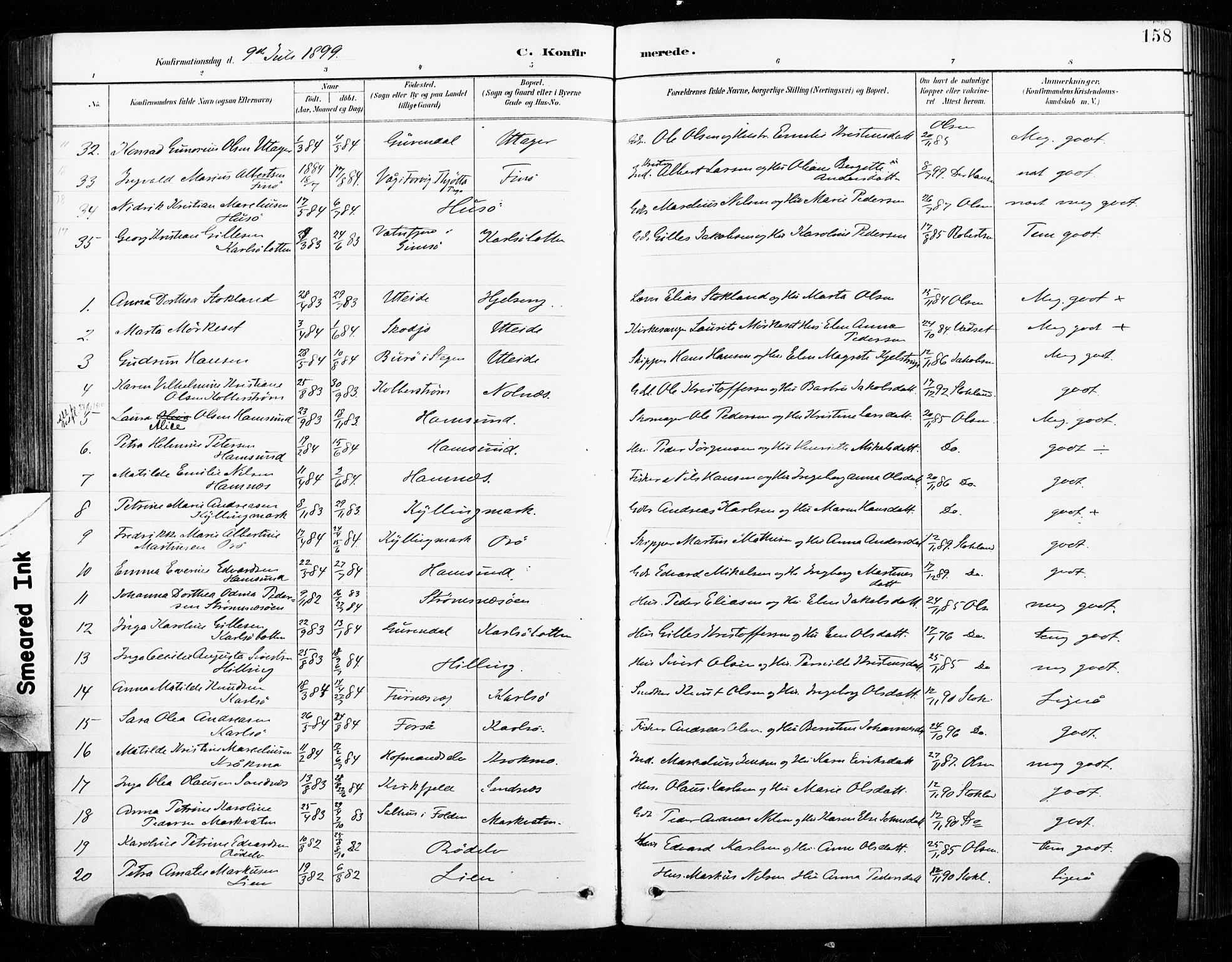 Ministerialprotokoller, klokkerbøker og fødselsregistre - Nordland, AV/SAT-A-1459/859/L0847: Ministerialbok nr. 859A07, 1890-1899, s. 158