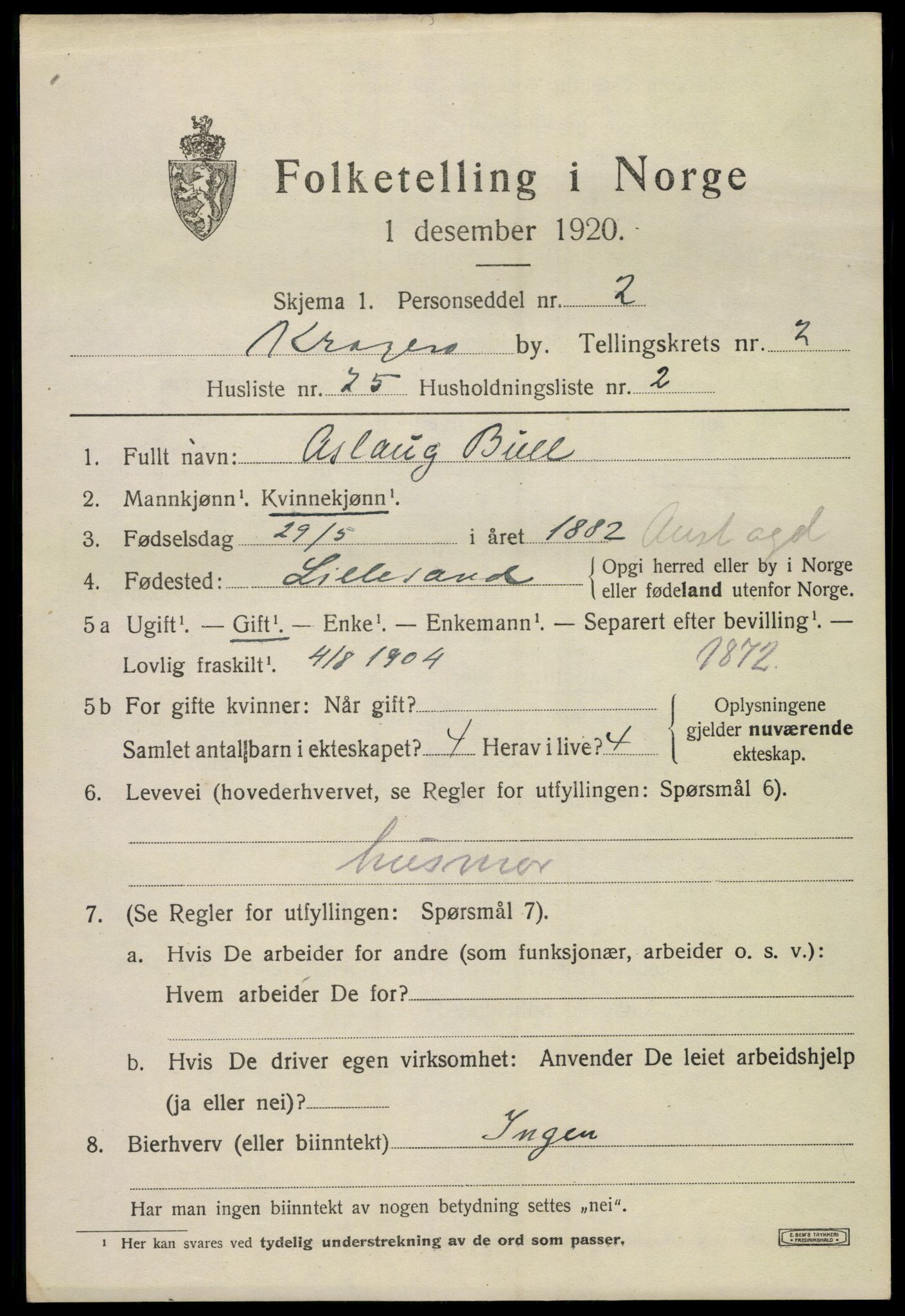 SAKO, Folketelling 1920 for 0801 Kragerø kjøpstad, 1920, s. 5645