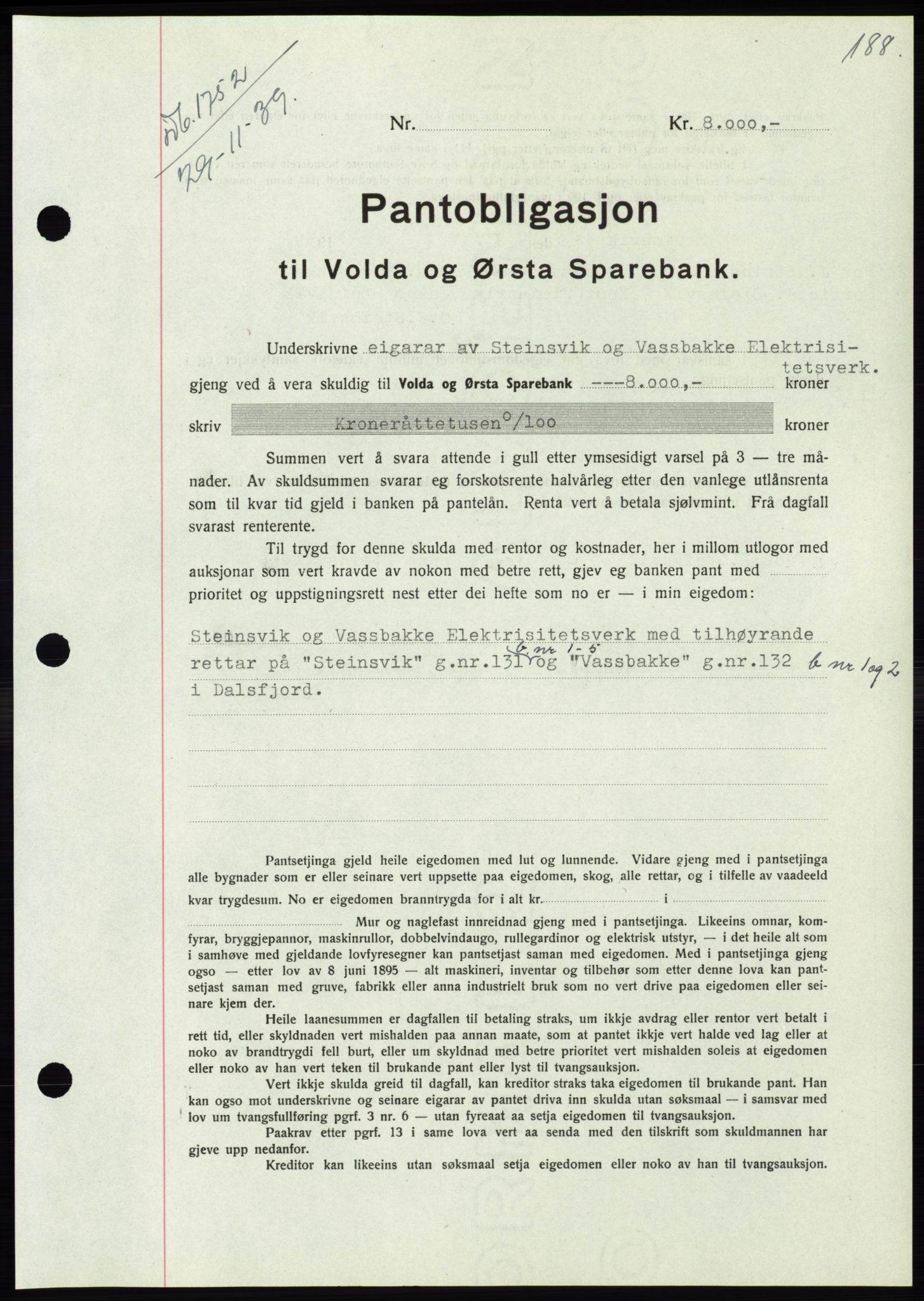 Søre Sunnmøre sorenskriveri, SAT/A-4122/1/2/2C/L0069: Pantebok nr. 63, 1939-1940, Dagboknr: 1752/1939