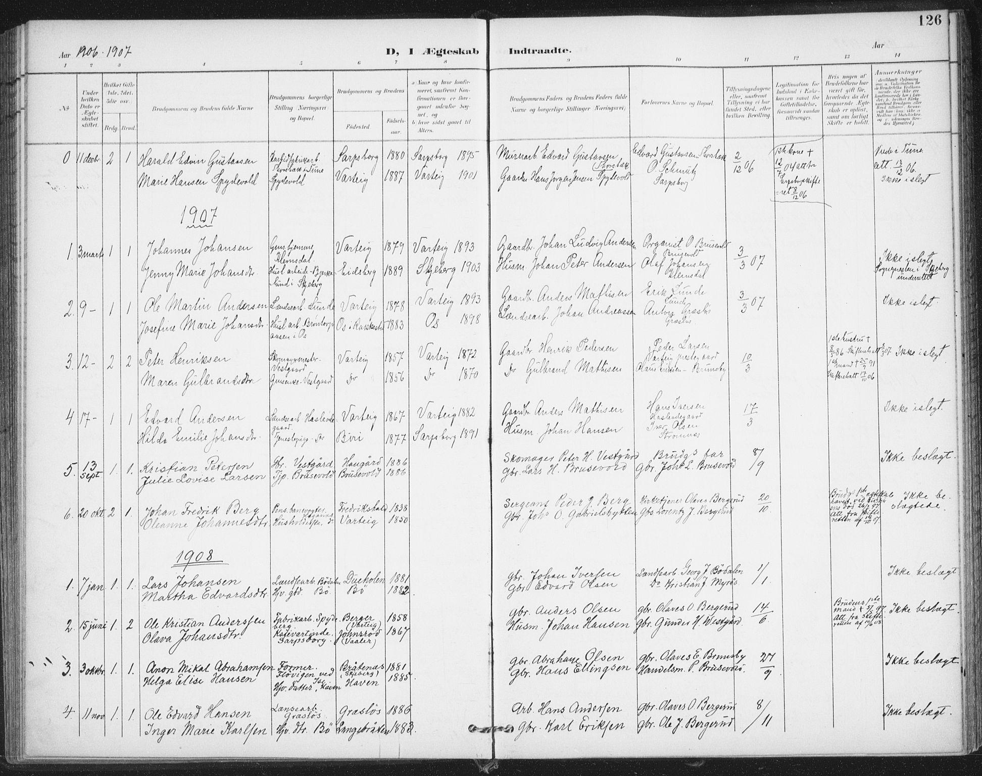 Varteig prestekontor Kirkebøker, AV/SAO-A-10447a/F/Fa/L0003: Ministerialbok nr. 3, 1899-1919, s. 126