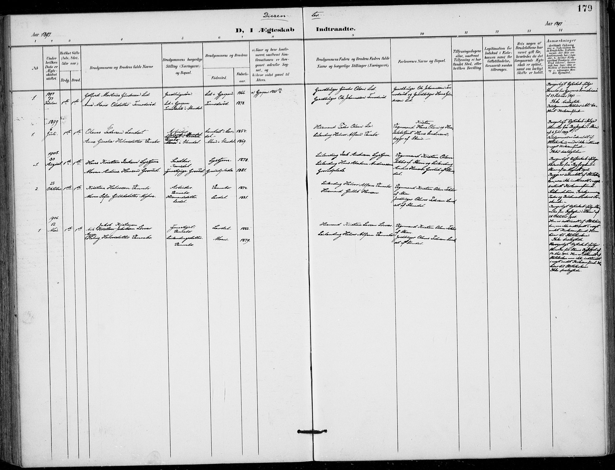 Siljan kirkebøker, SAKO/A-300/F/Fa/L0003: Ministerialbok nr. 3, 1896-1910, s. 179