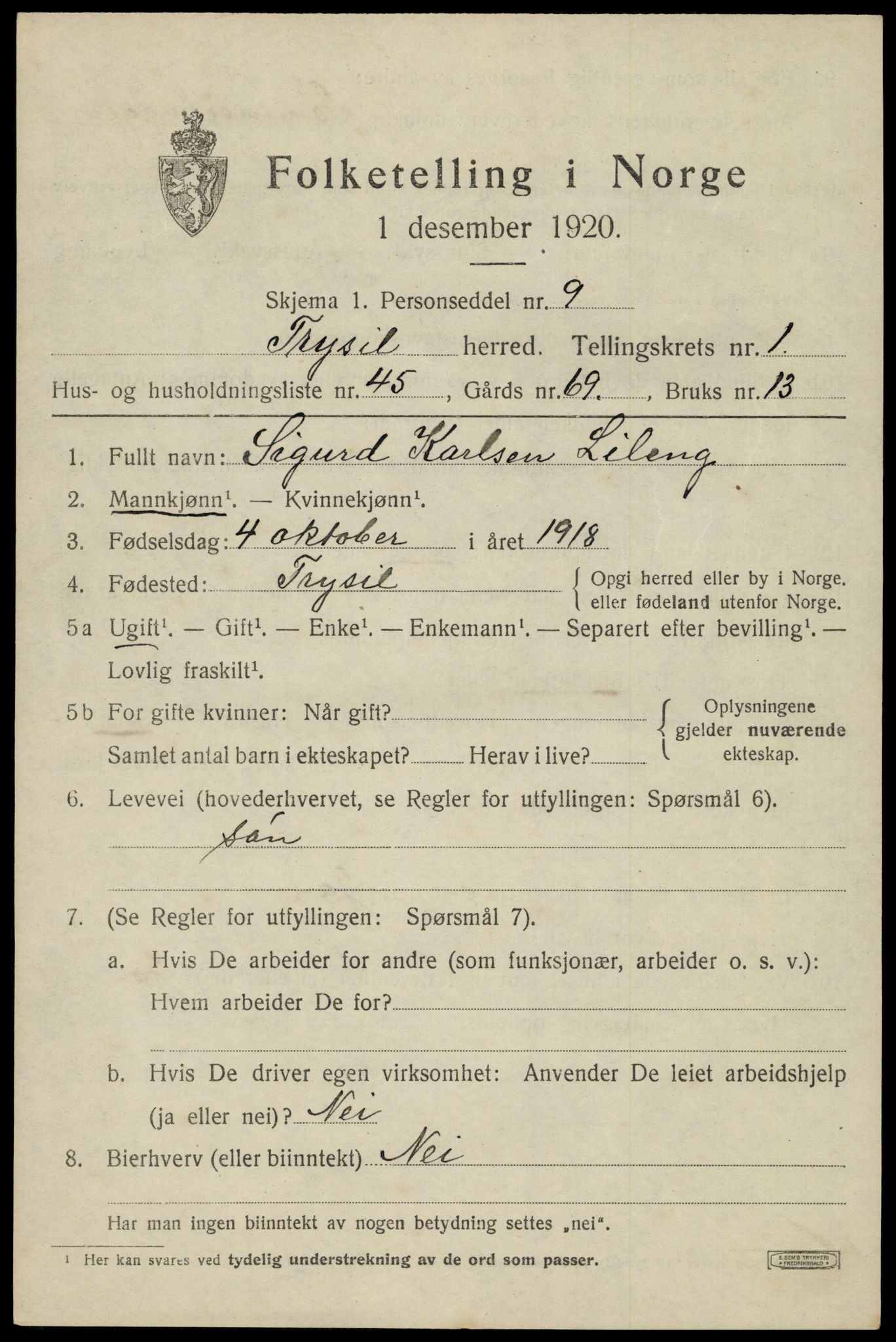SAH, Folketelling 1920 for 0428 Trysil herred, 1920, s. 3073