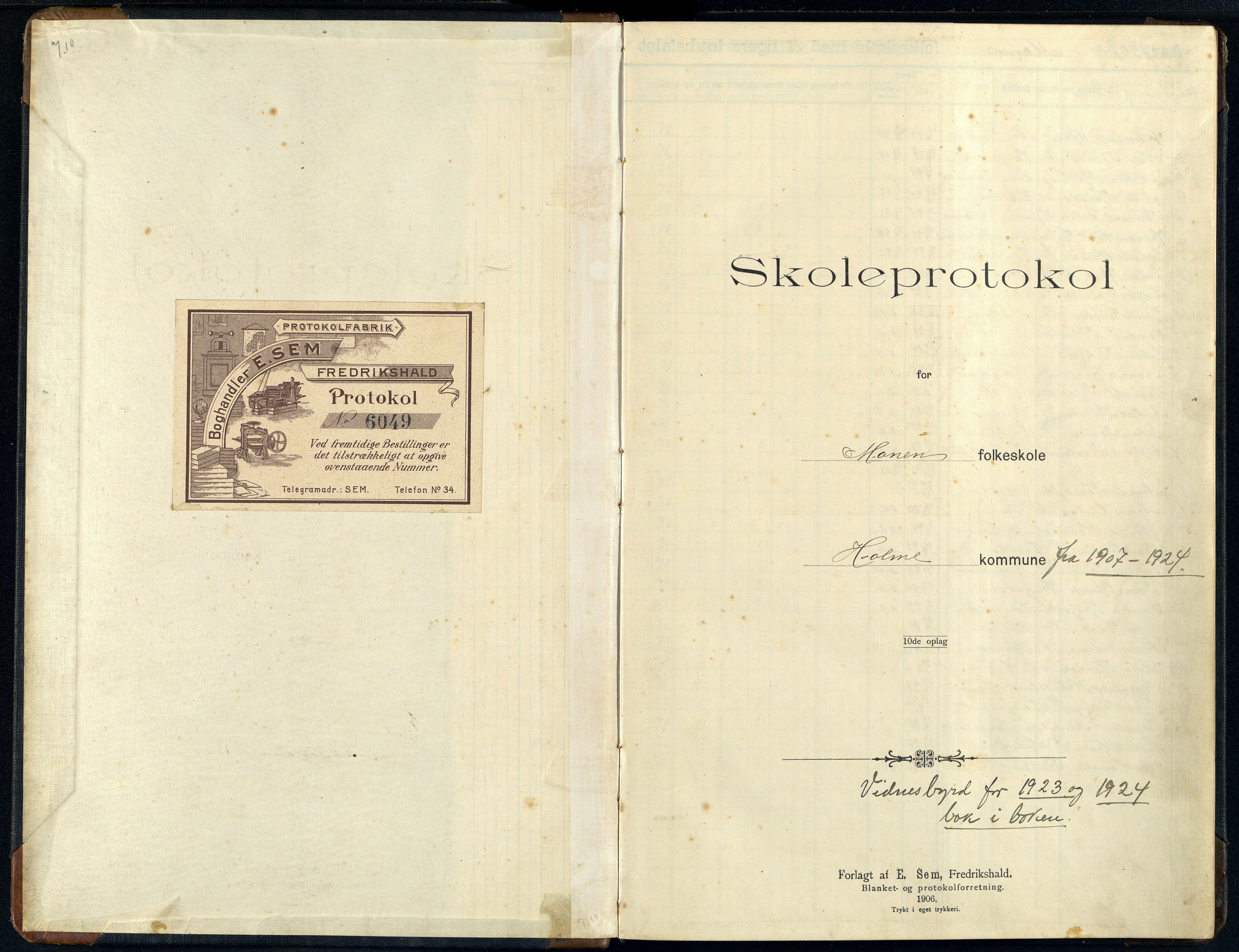 Holum kommune - Monen Skole, ARKSOR/1002HO551/H/L0004: Skoleprotokoll, 1907-1924