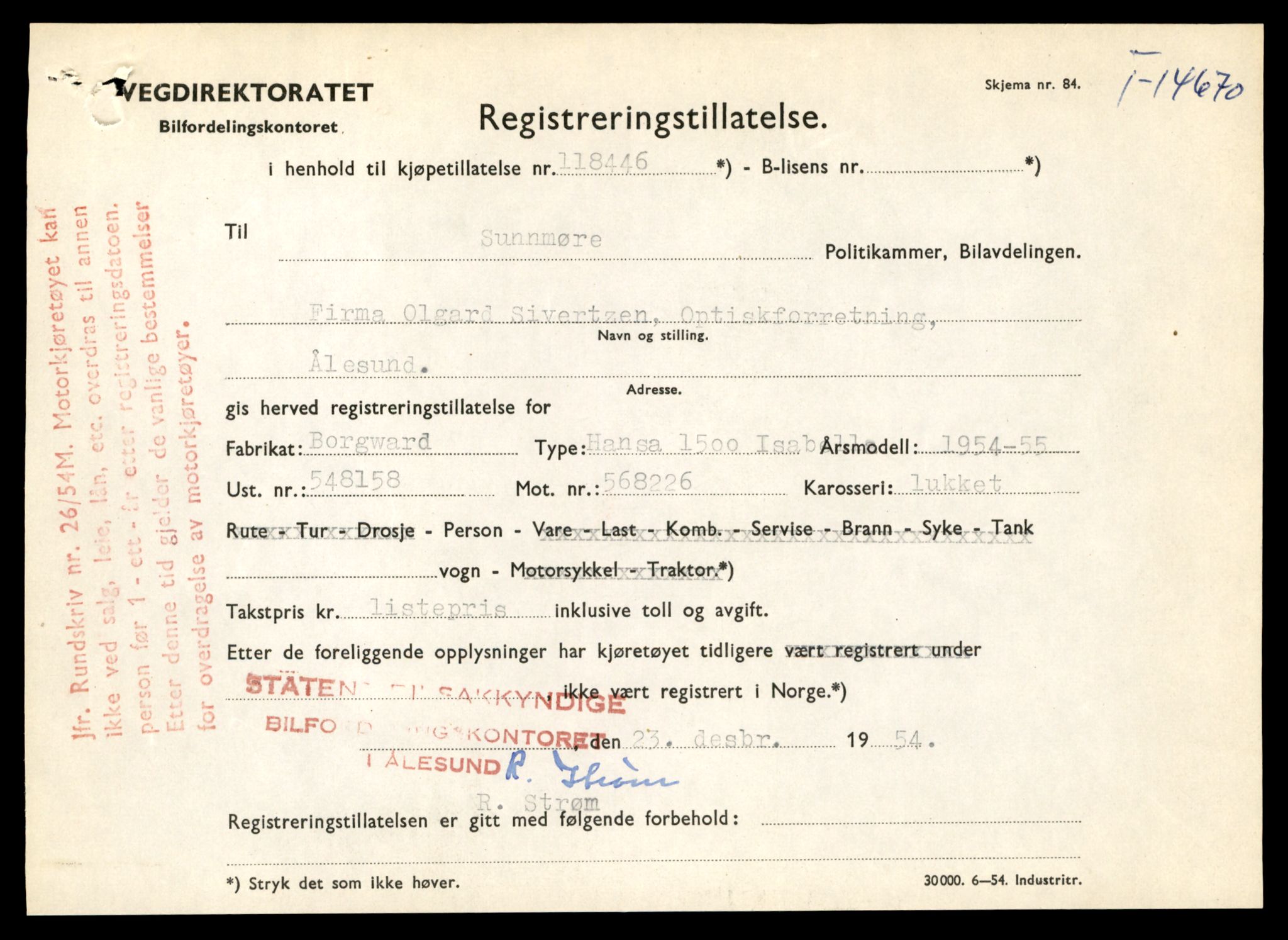 Møre og Romsdal vegkontor - Ålesund trafikkstasjon, AV/SAT-A-4099/F/Fe/L0047: Registreringskort for kjøretøy T 14580 - T 14720, 1927-1998, s. 2111