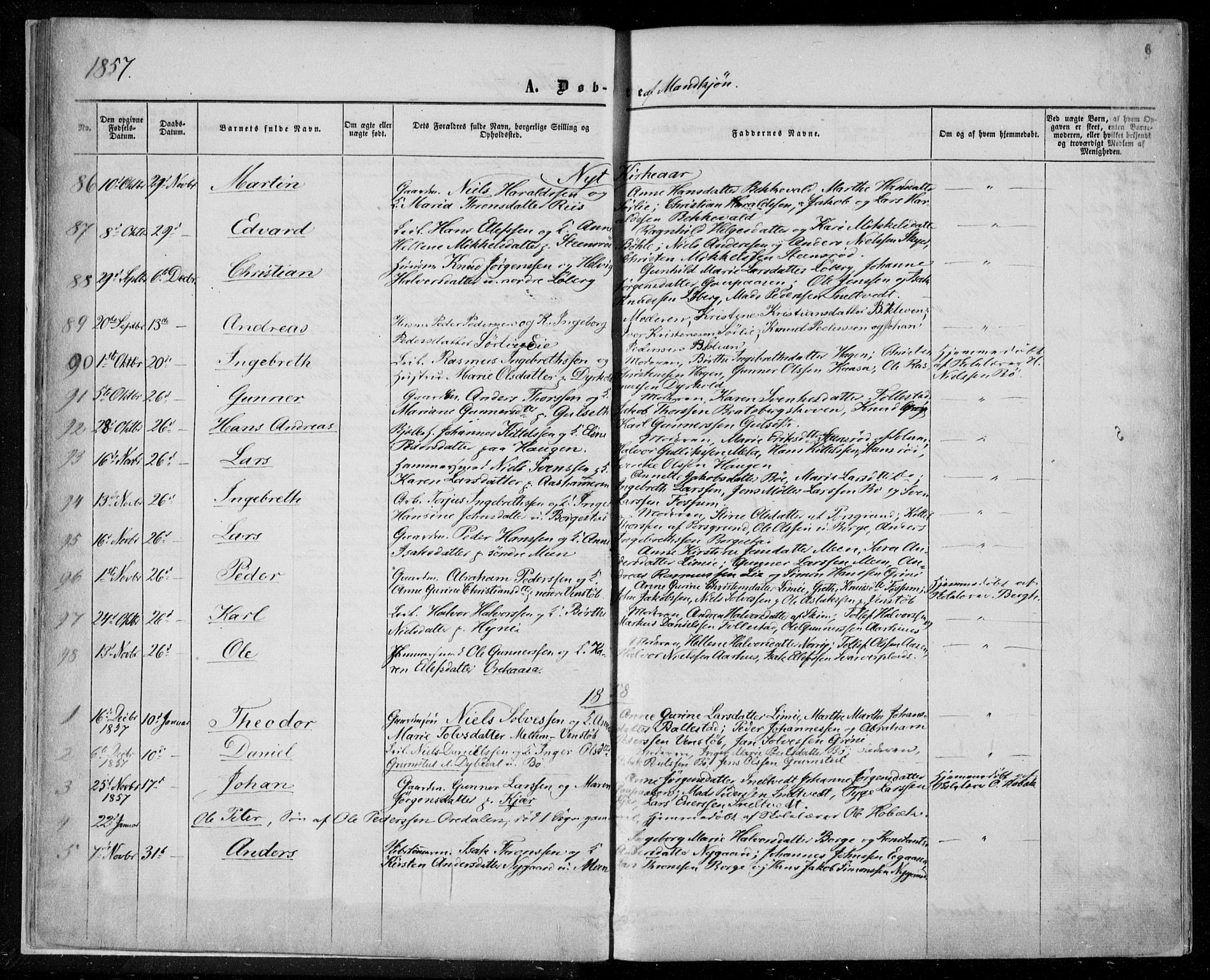 Gjerpen kirkebøker, AV/SAKO-A-265/F/Fa/L0008a: Ministerialbok nr. I 8A, 1857-1871, s. 6
