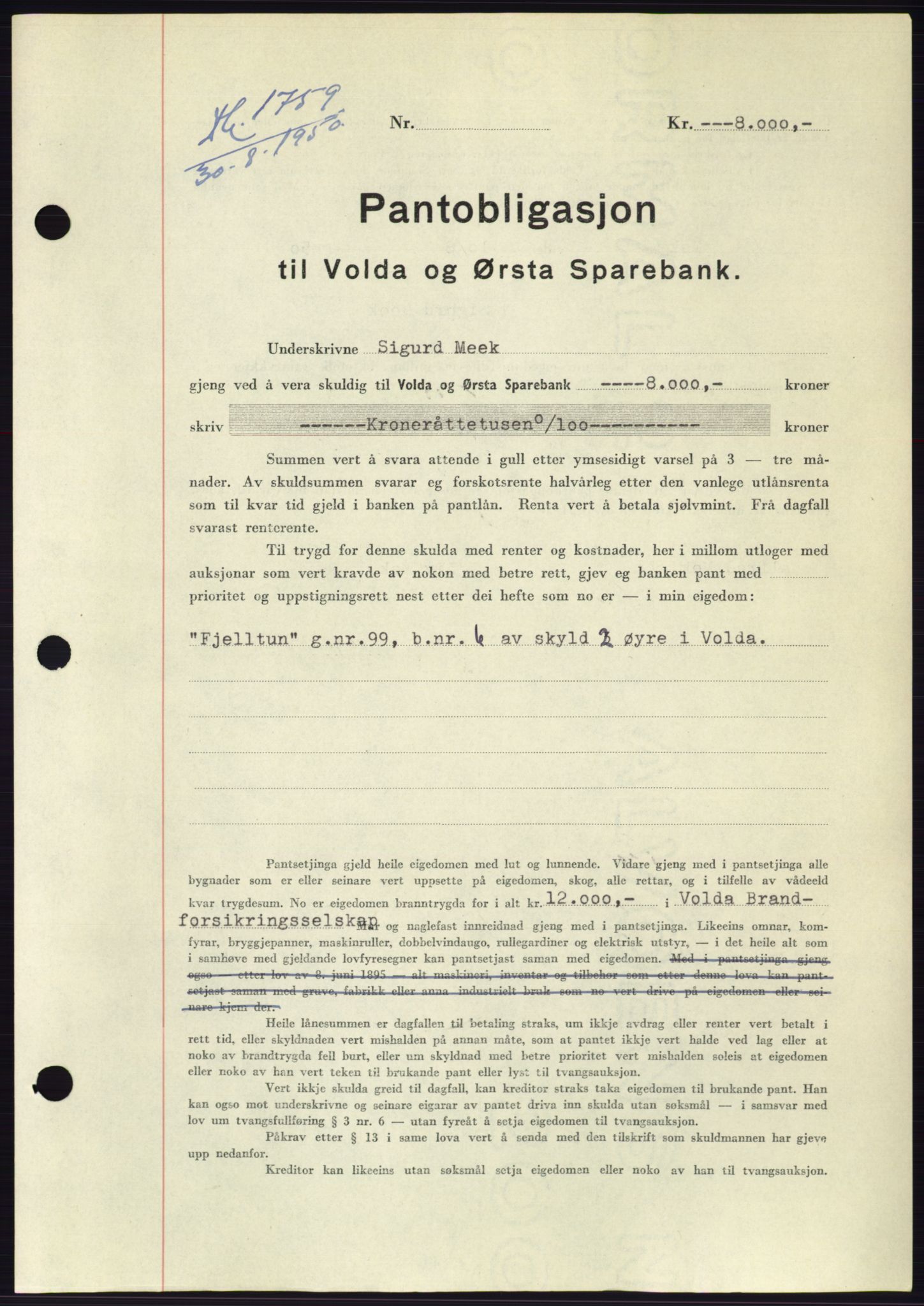 Søre Sunnmøre sorenskriveri, AV/SAT-A-4122/1/2/2C/L0119: Pantebok nr. 7B, 1950-1951, Dagboknr: 1759/1950