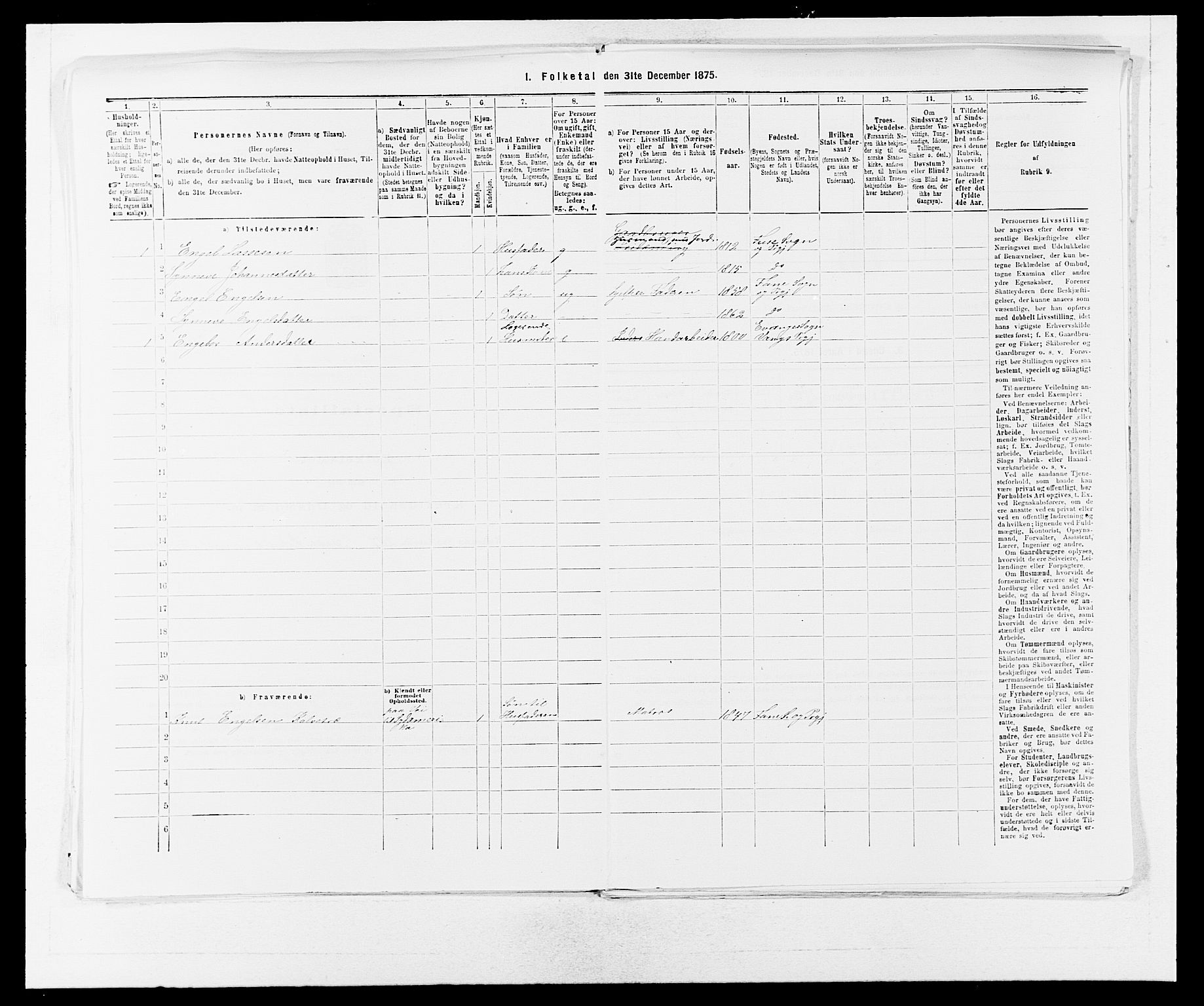 SAB, Folketelling 1875 for 1249P Fana prestegjeld, 1875, s. 909