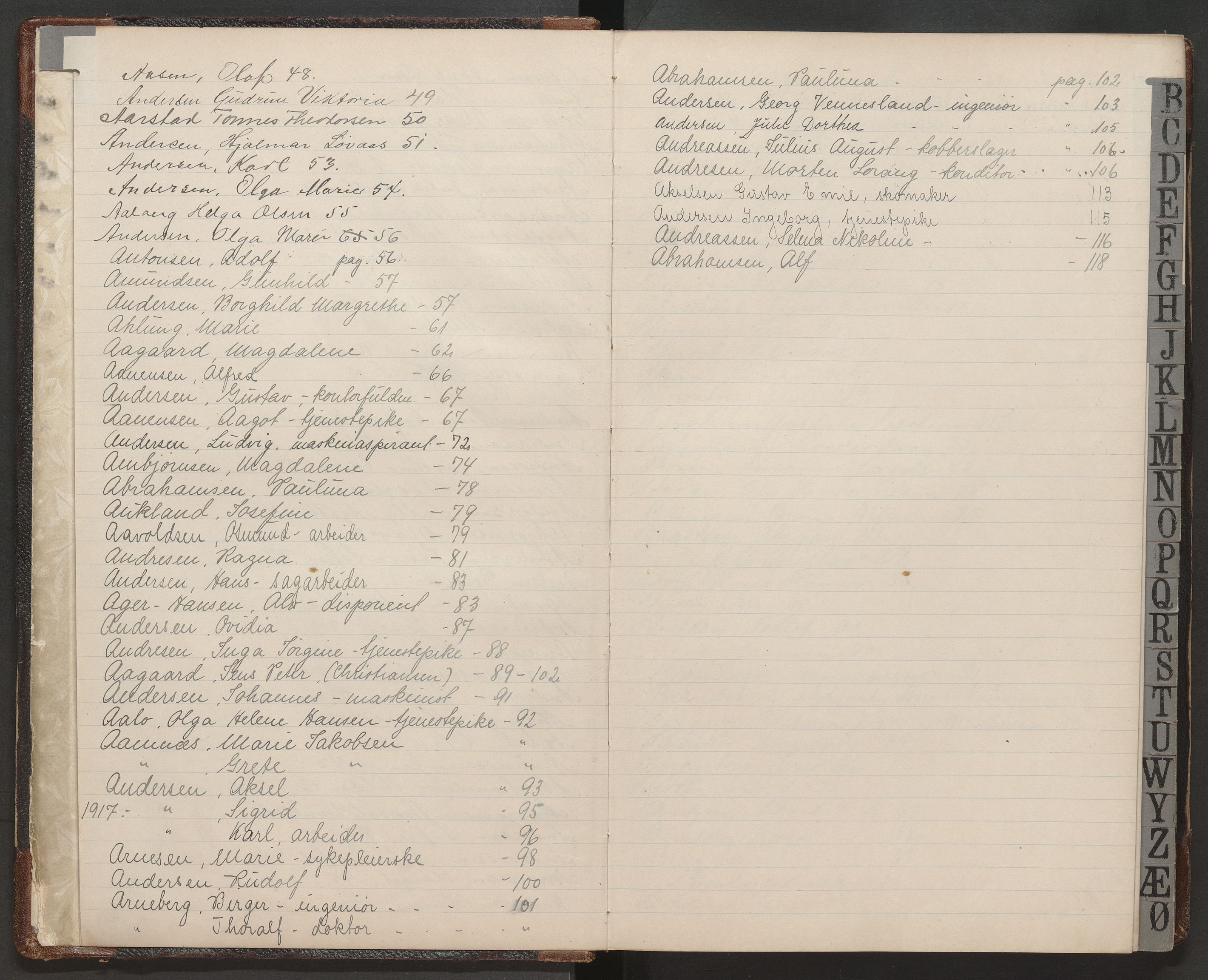 Kristiansand folkeregister, AV/SAK-1341-0030/F/Fb/L0002/0002: Inn- og utflytting / Inn- og utflyttingsprotokoll, 1914-1923