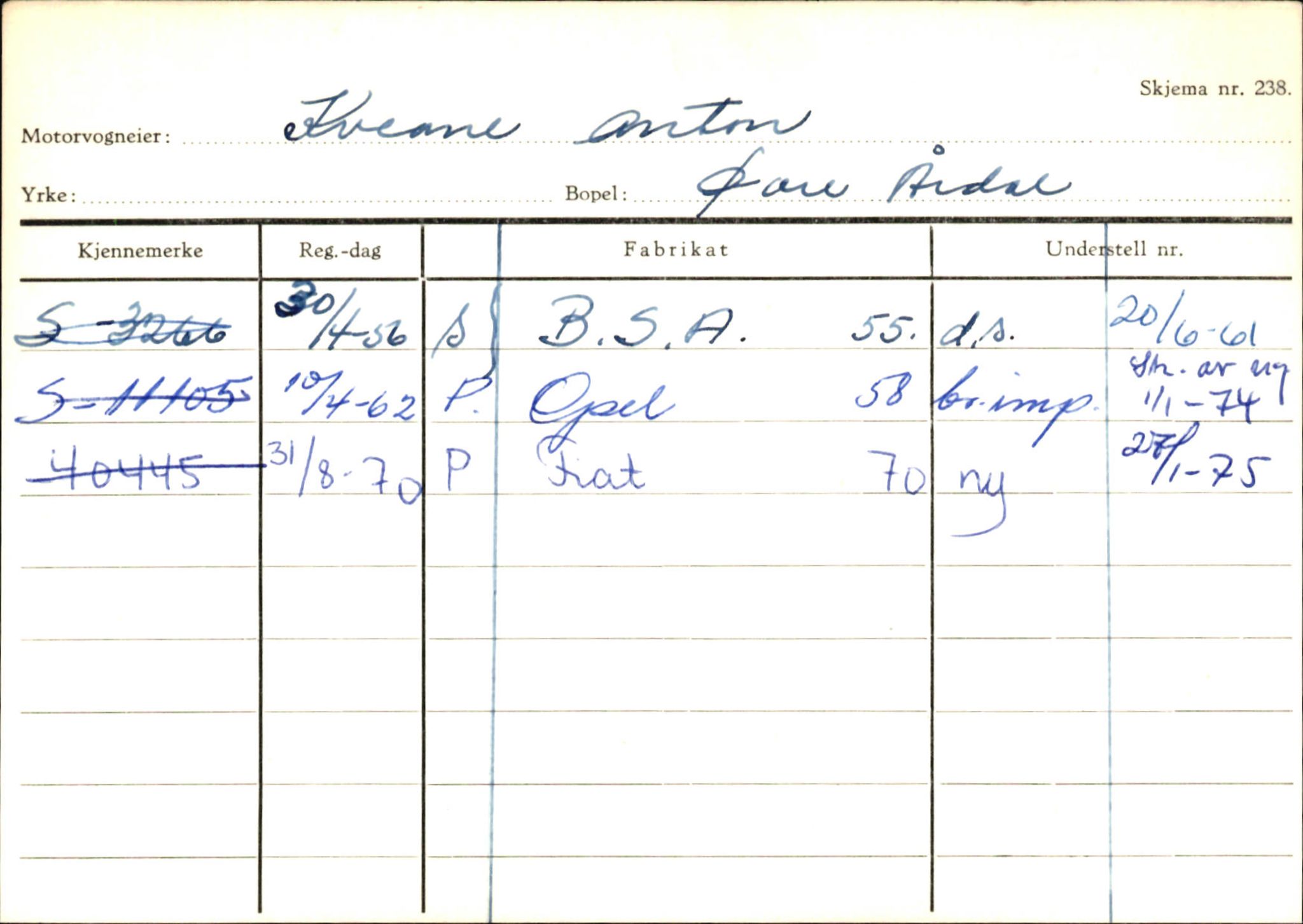 Statens vegvesen, Sogn og Fjordane vegkontor, SAB/A-5301/4/F/L0145: Registerkort Vågsøy S-Å. Årdal I-P, 1945-1975, s. 1319