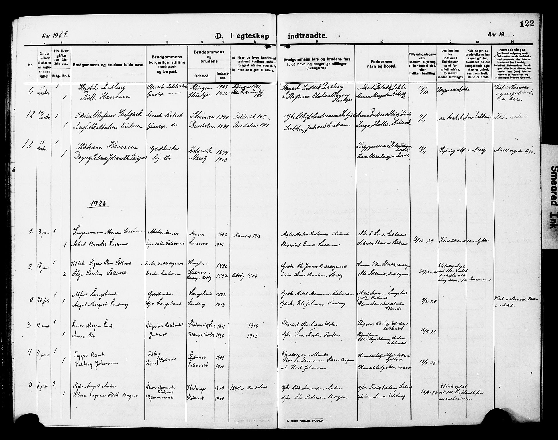 Ministerialprotokoller, klokkerbøker og fødselsregistre - Nord-Trøndelag, AV/SAT-A-1458/780/L0653: Klokkerbok nr. 780C05, 1911-1927, s. 122