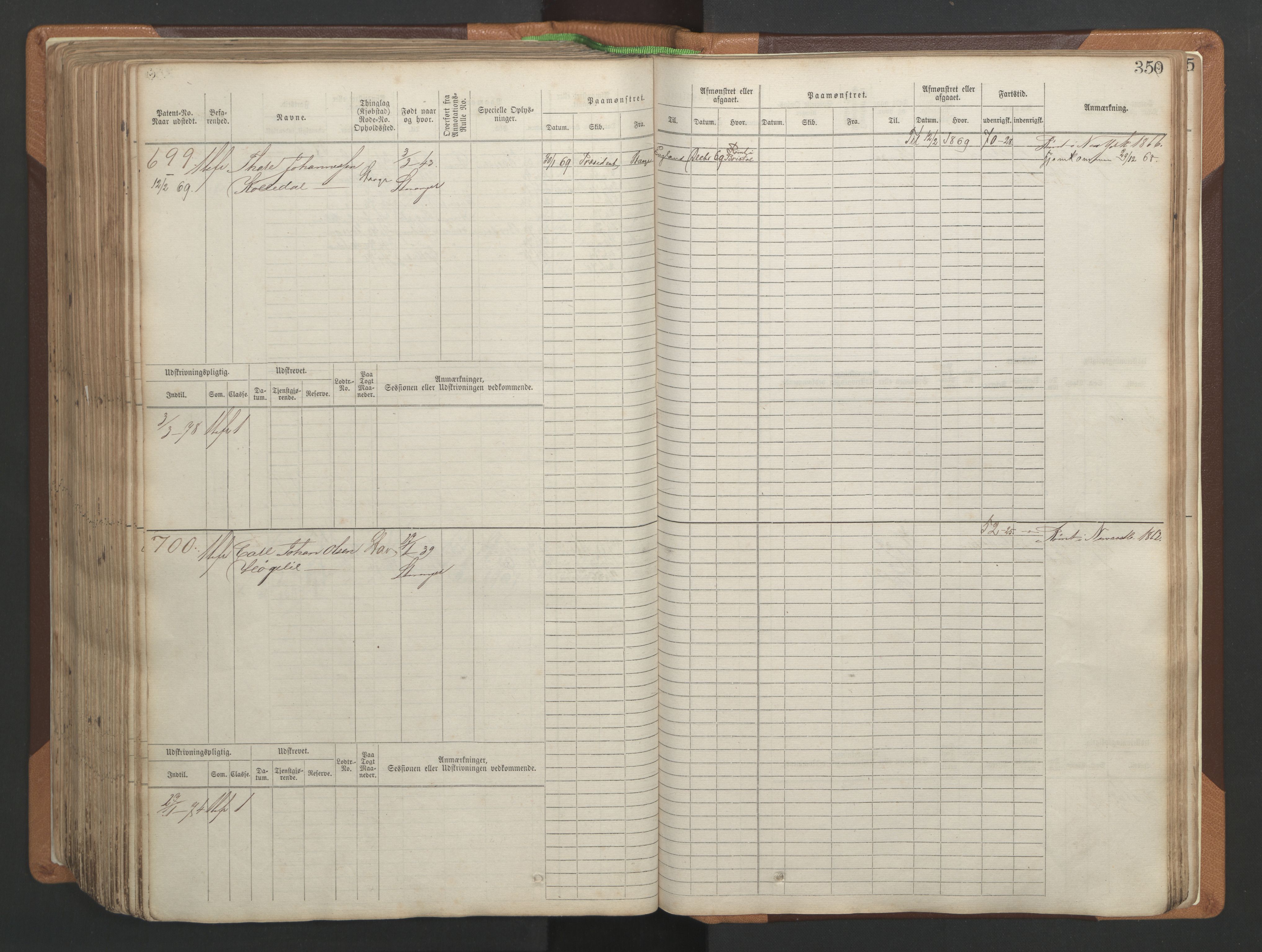 Stavanger sjømannskontor, AV/SAST-A-102006/F/Fb/Fbb/L0004: Sjøfartshovedrulle, patentnr. 1-792 (del 1), 1869-1880, s. 356