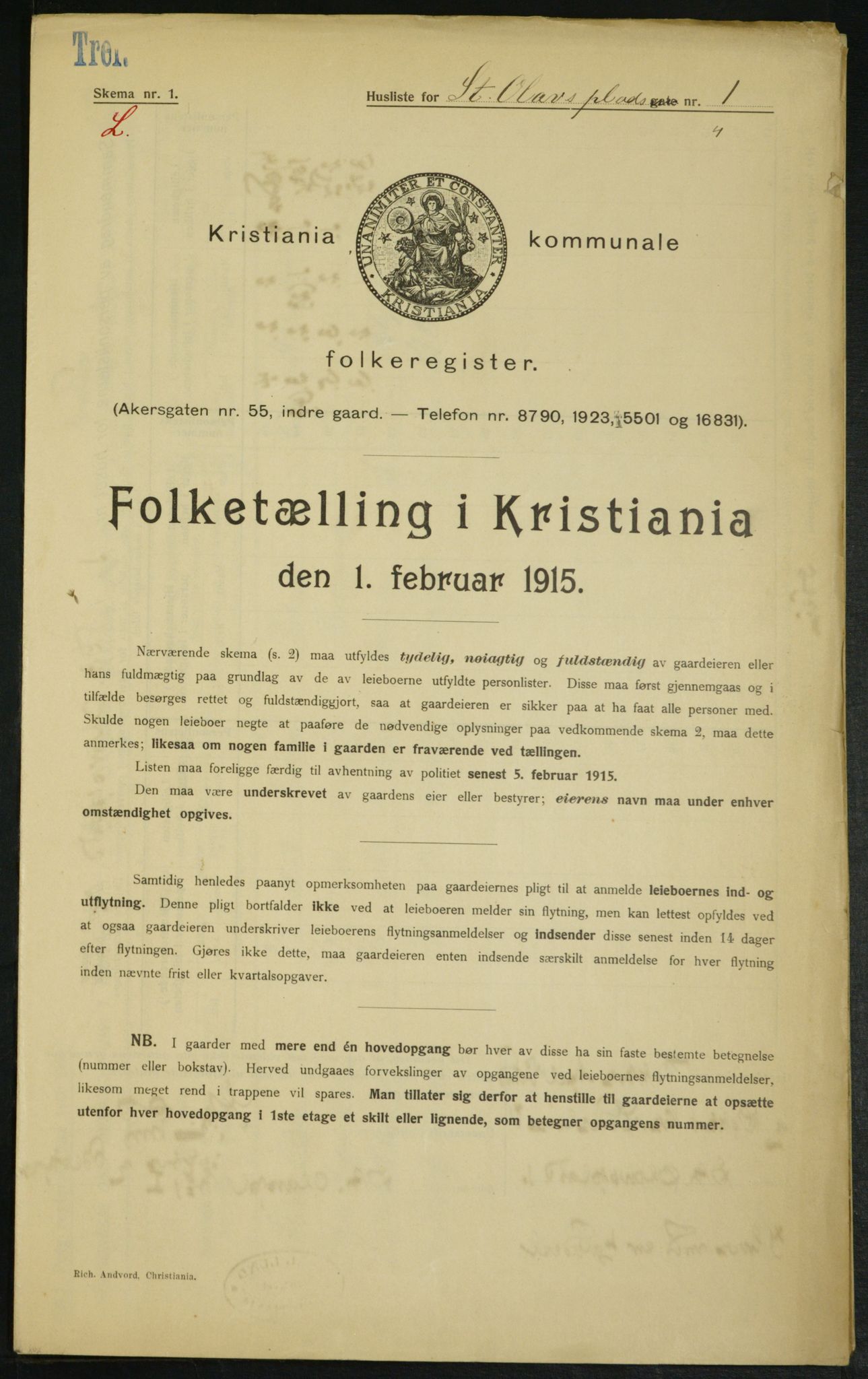 OBA, Kommunal folketelling 1.2.1915 for Kristiania, 1915, s. 87989