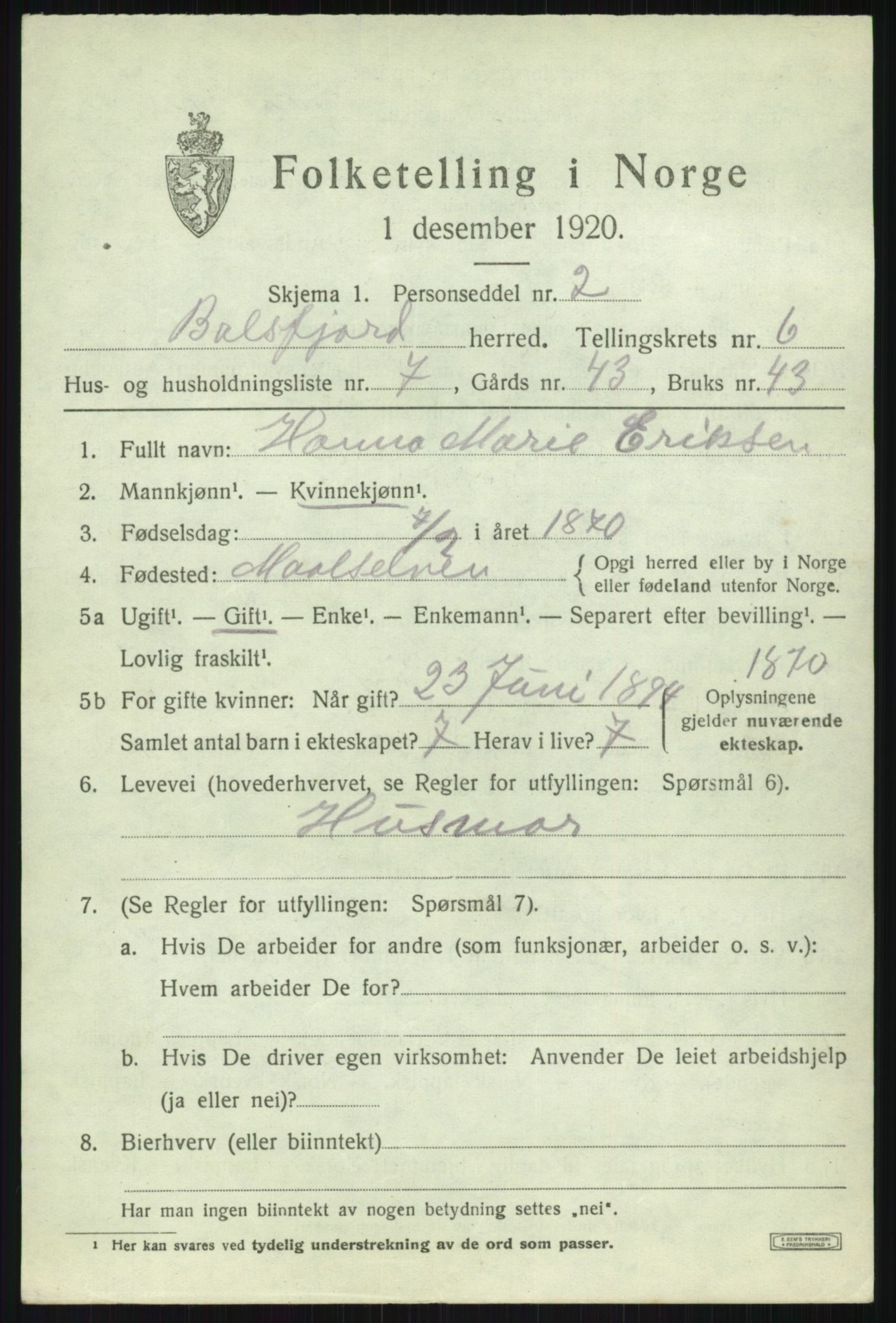 SATØ, Folketelling 1920 for 1933 Balsfjord herred, 1920, s. 3802