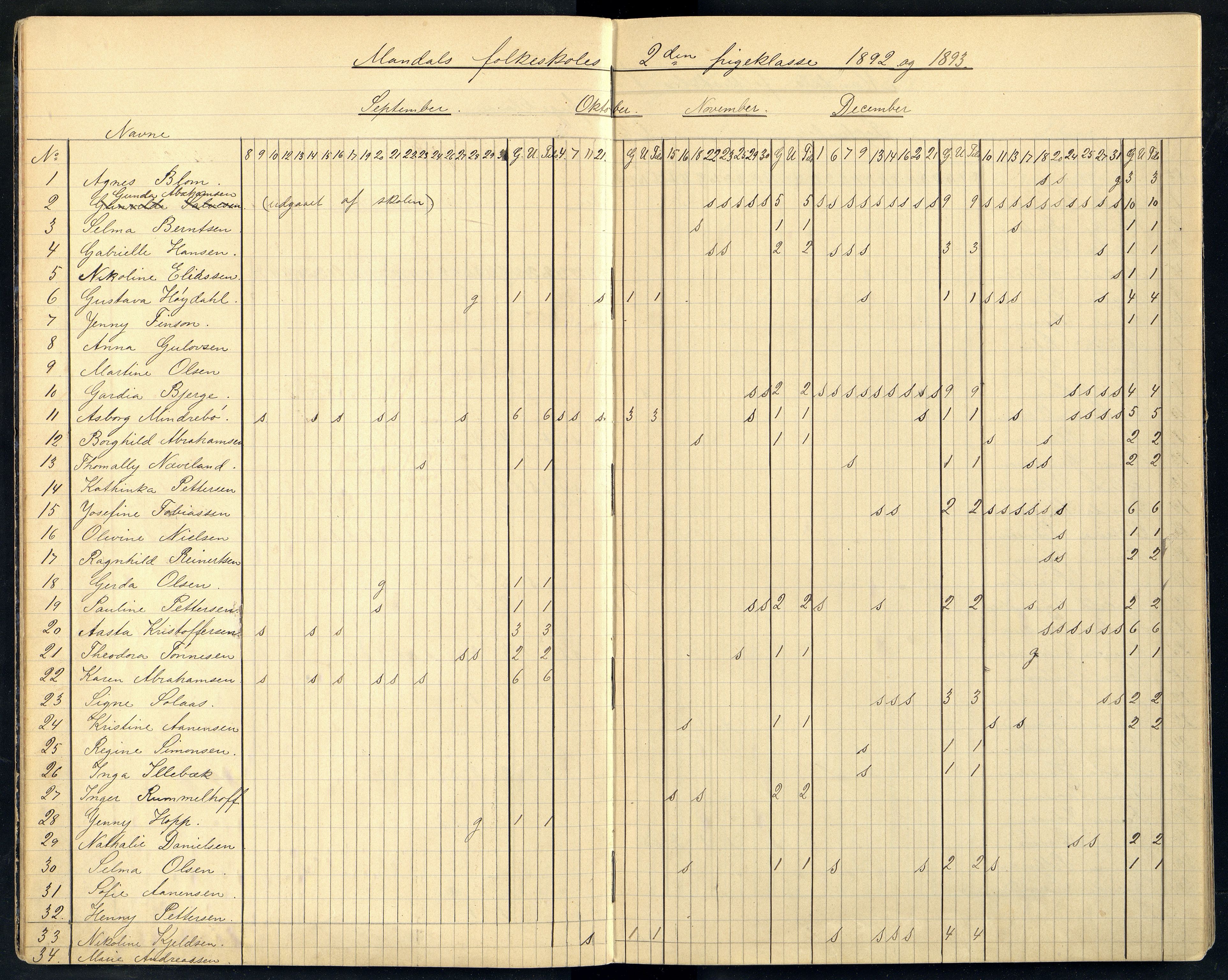 Mandal By - Mandal Allmueskole/Folkeskole/Skole, ARKSOR/1002MG551/I/L0008: Dagbok, 1892-1896