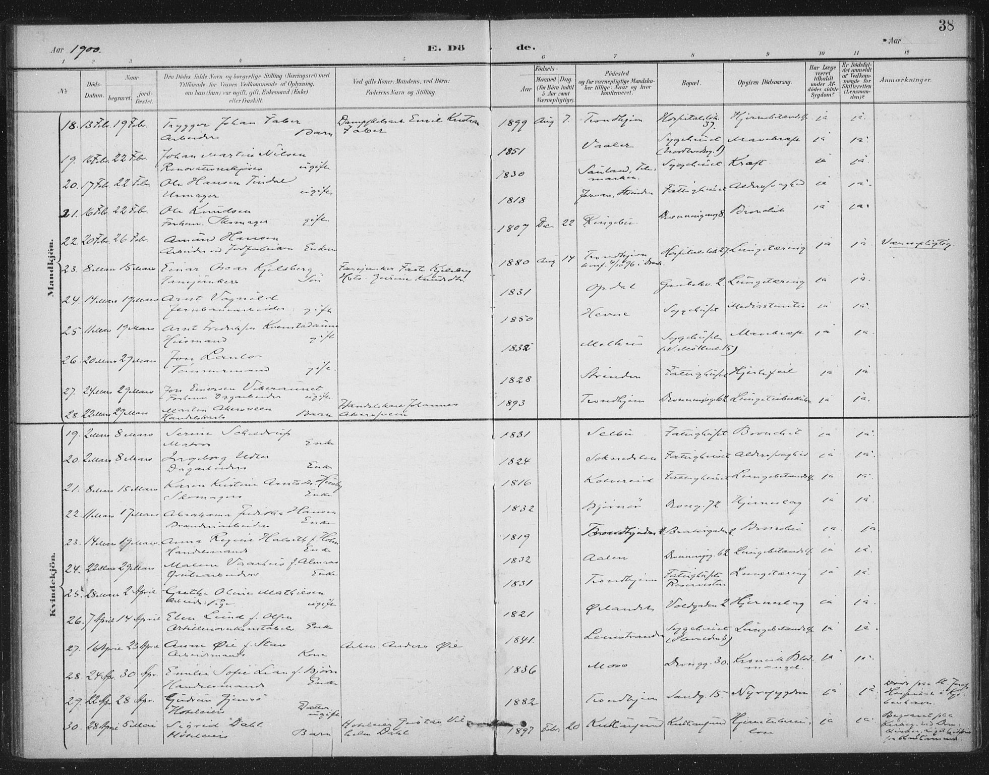 Ministerialprotokoller, klokkerbøker og fødselsregistre - Sør-Trøndelag, AV/SAT-A-1456/602/L0123: Ministerialbok nr. 602A21, 1895-1910, s. 38