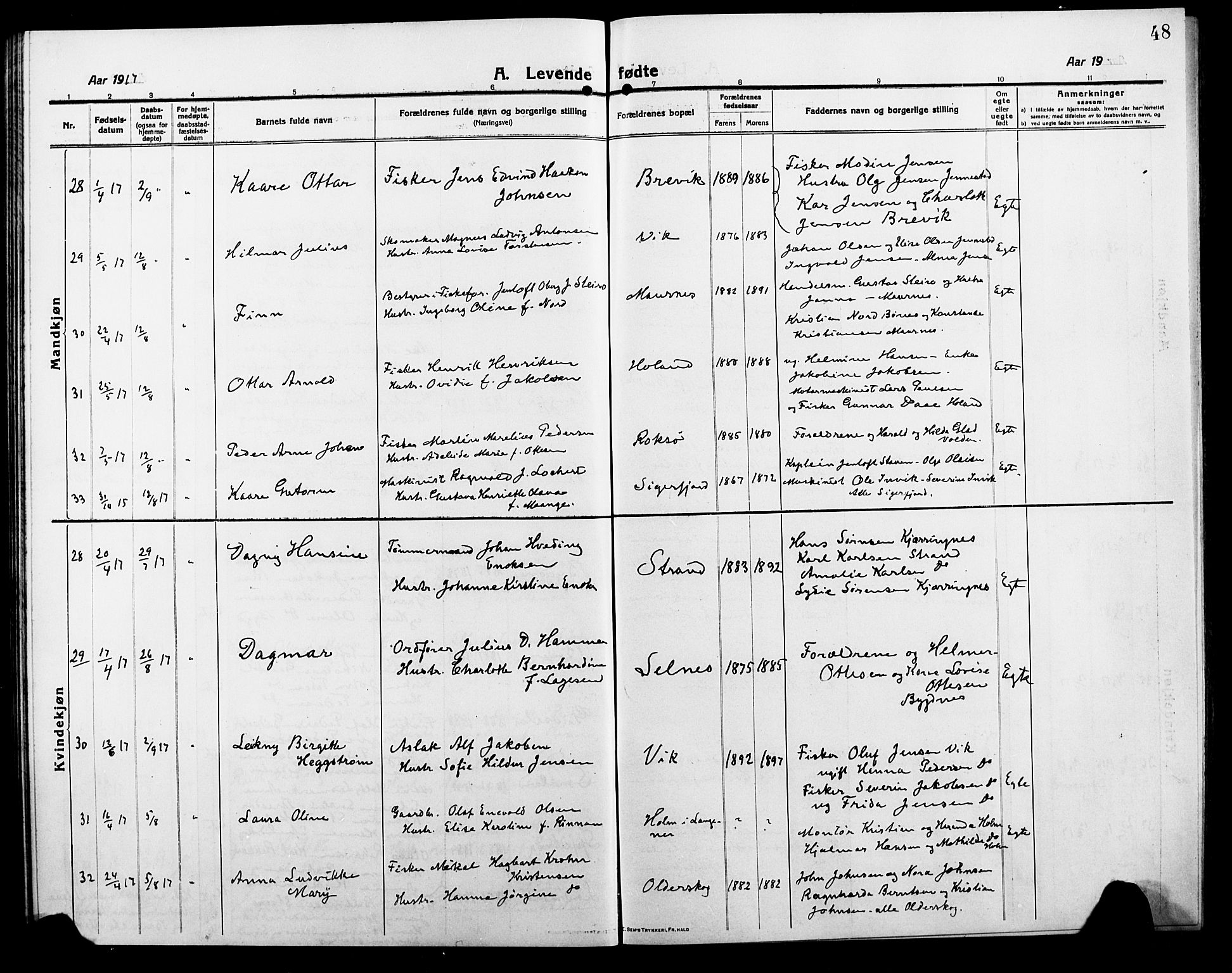 Ministerialprotokoller, klokkerbøker og fødselsregistre - Nordland, AV/SAT-A-1459/895/L1383: Klokkerbok nr. 895C05, 1913-1922, s. 48