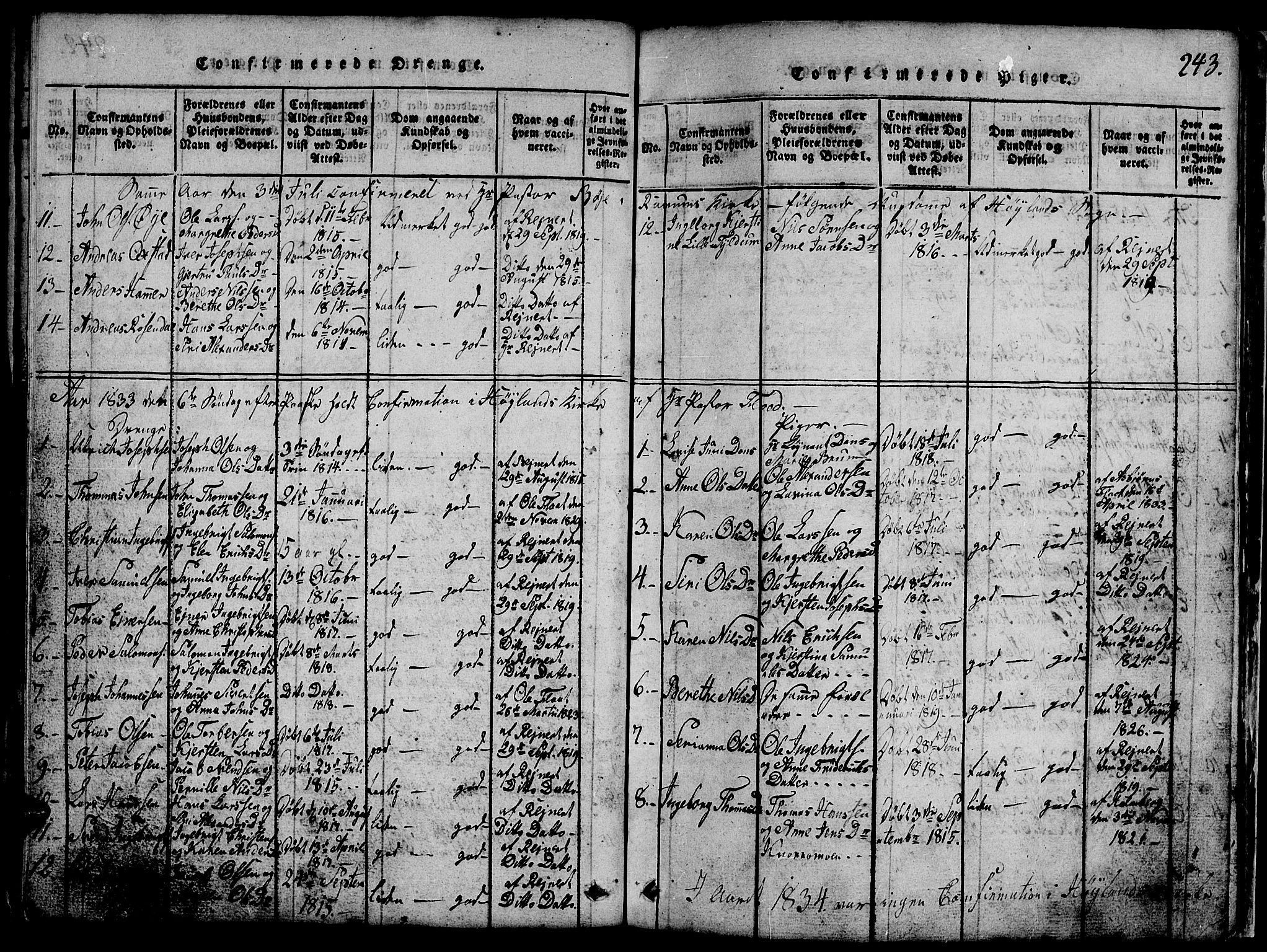 Ministerialprotokoller, klokkerbøker og fødselsregistre - Nord-Trøndelag, SAT/A-1458/765/L0562: Klokkerbok nr. 765C01, 1817-1851, s. 243
