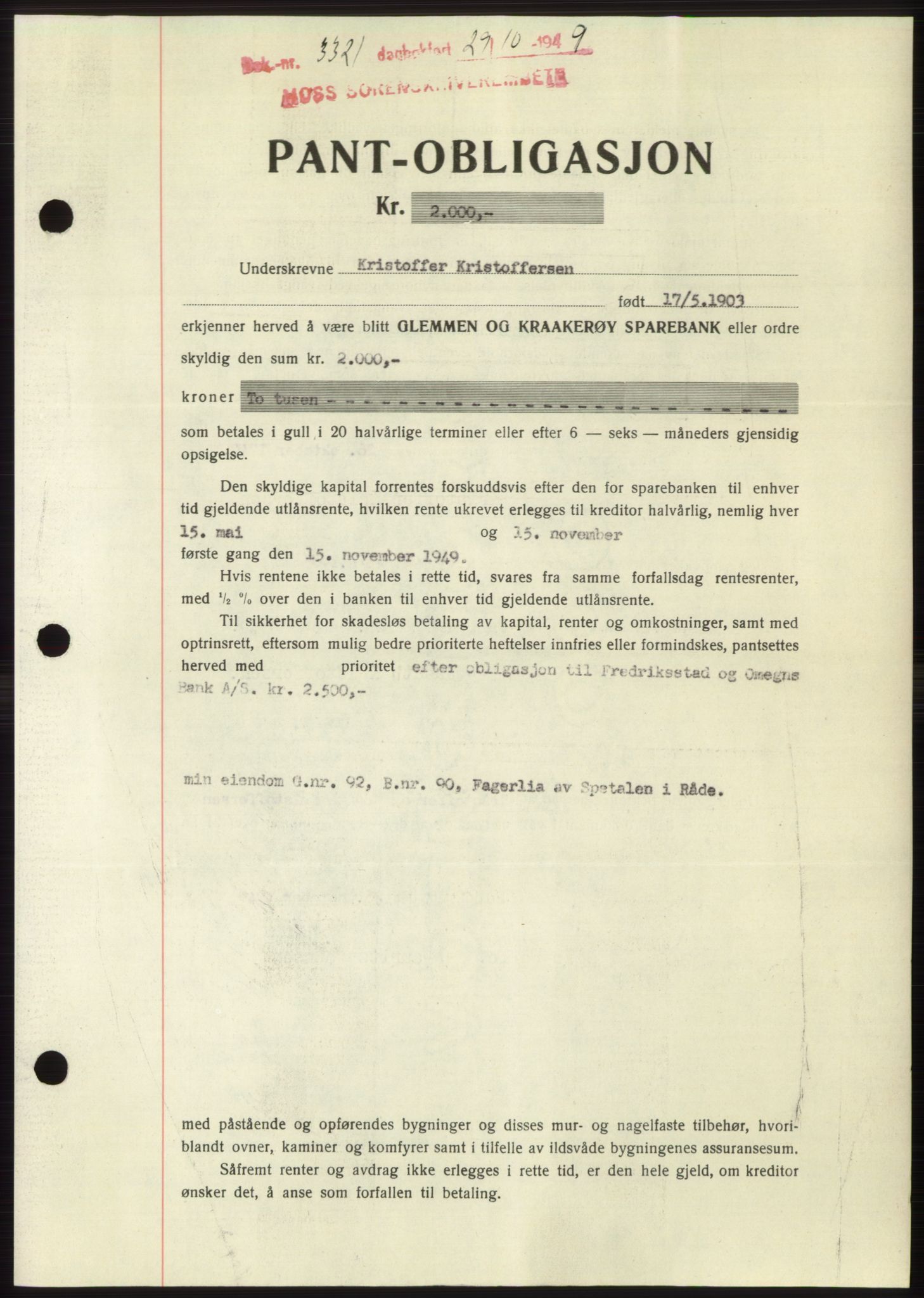 Moss sorenskriveri, SAO/A-10168: Pantebok nr. B23, 1949-1950, Dagboknr: 3321/1949