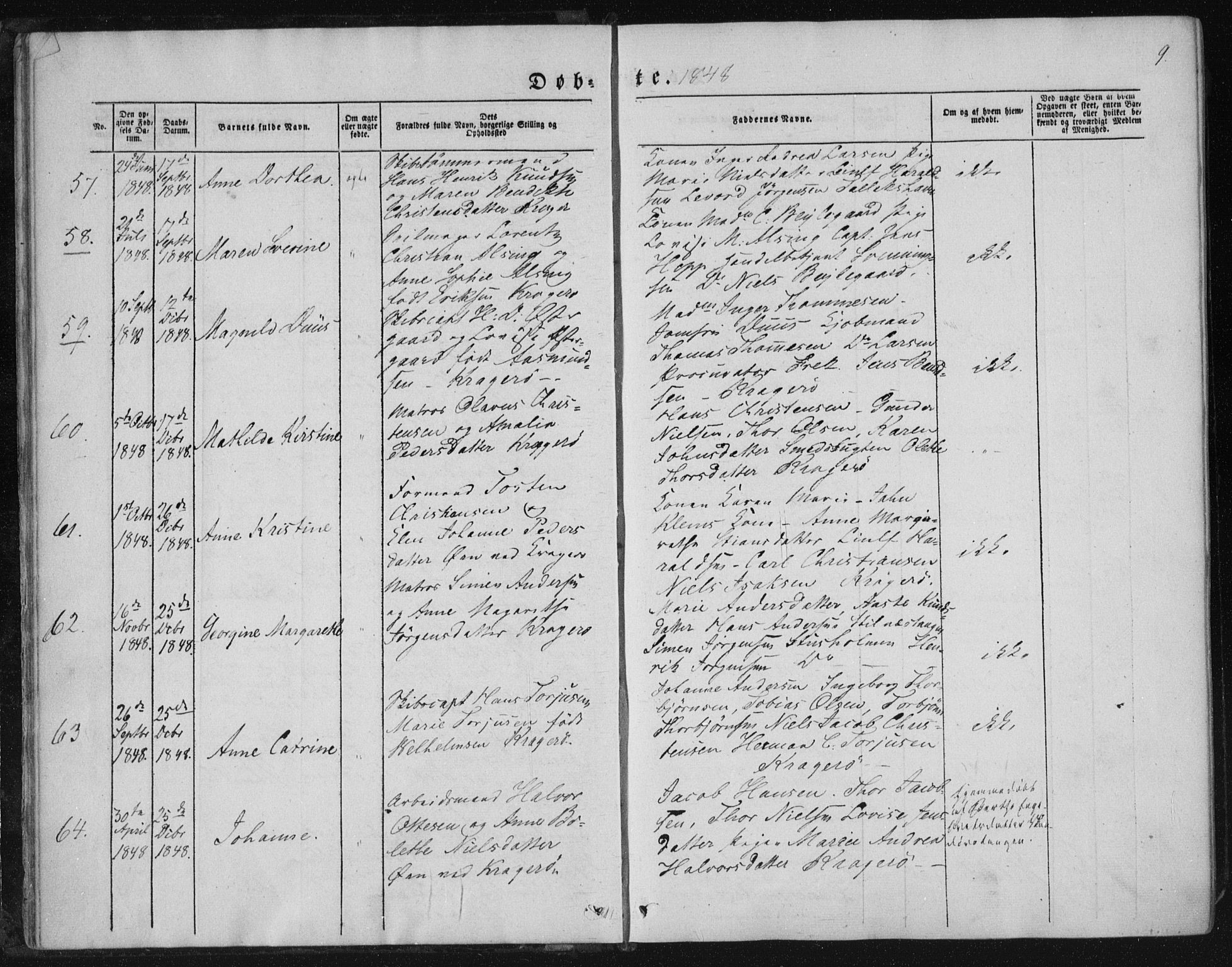 Kragerø kirkebøker, AV/SAKO-A-278/F/Fa/L0006: Ministerialbok nr. 6, 1847-1861, s. 9