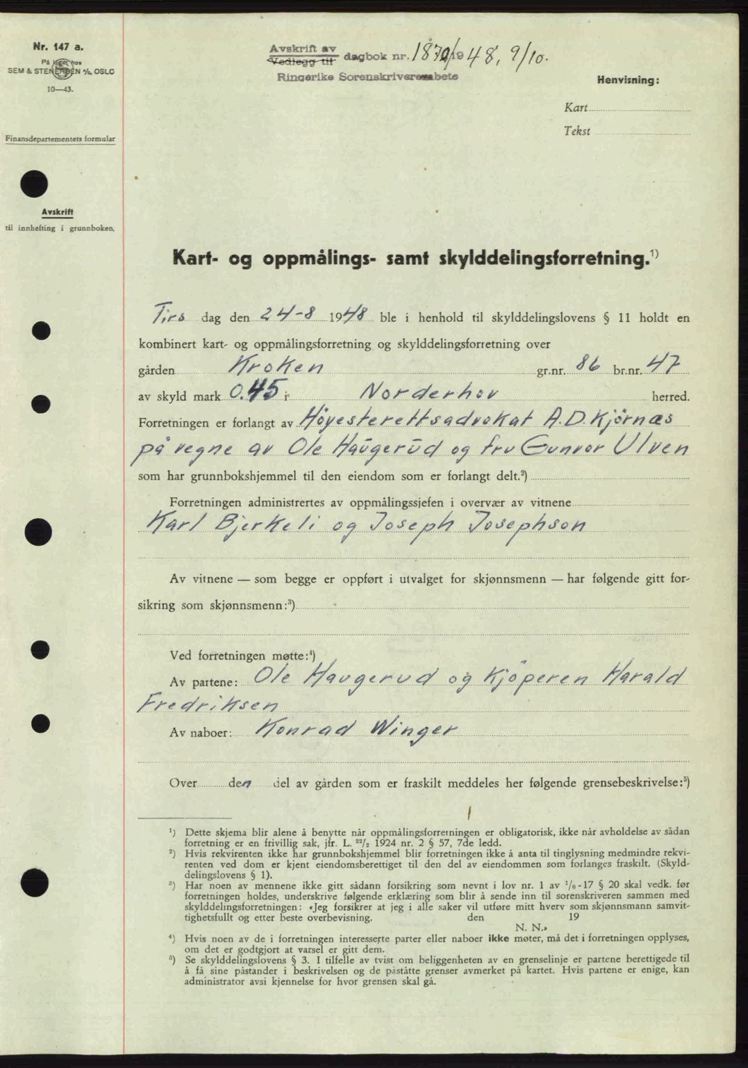 Ringerike sorenskriveri, SAKO/A-105/G/Ga/Gab/L0088: Pantebok nr. A-19, 1948-1948, Dagboknr: 1870/1948
