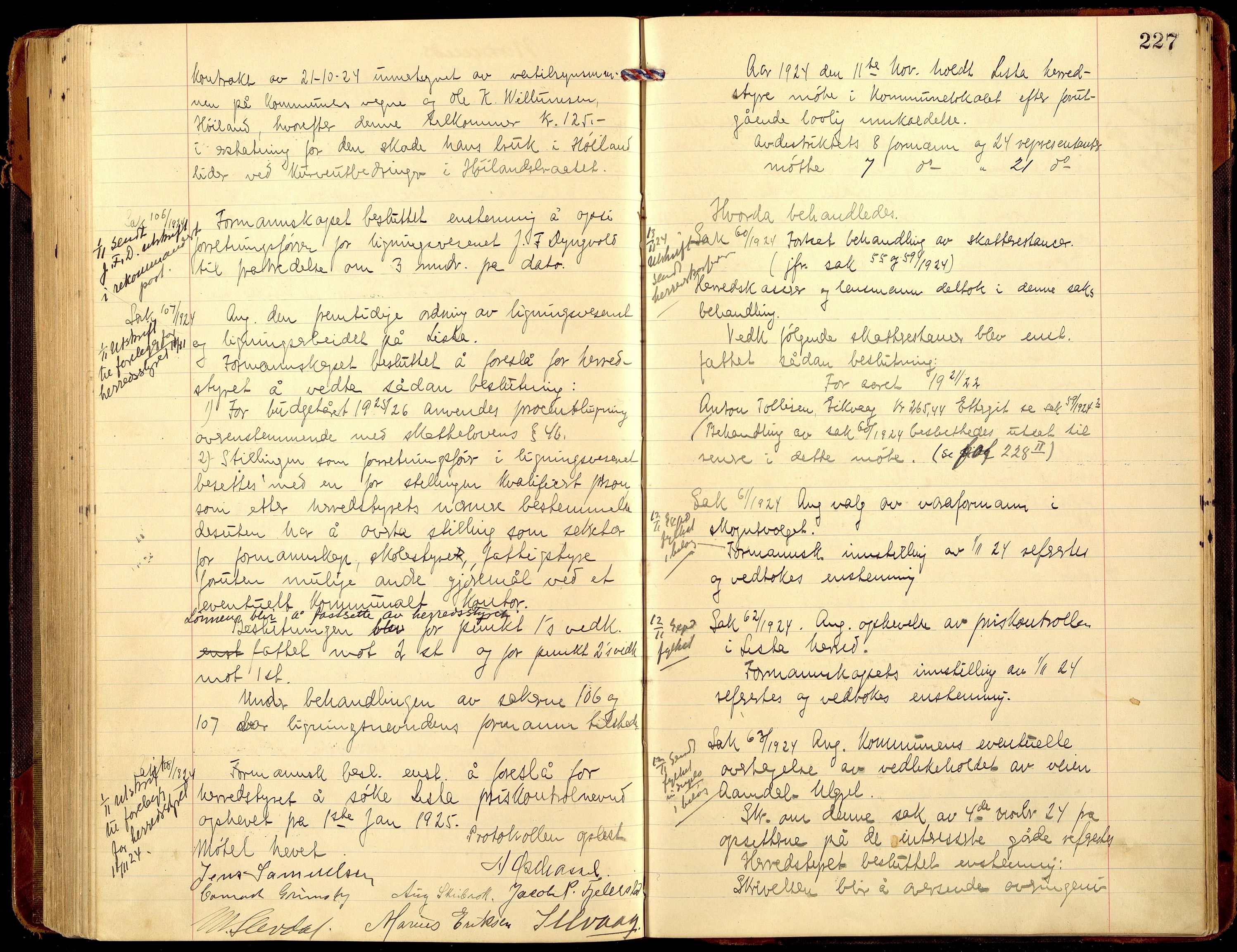 Lista kommune - Formannskapet, ARKSOR/1003LI120/A/L0008: Møtebok (d), 1921-1925, s. 226b-227a