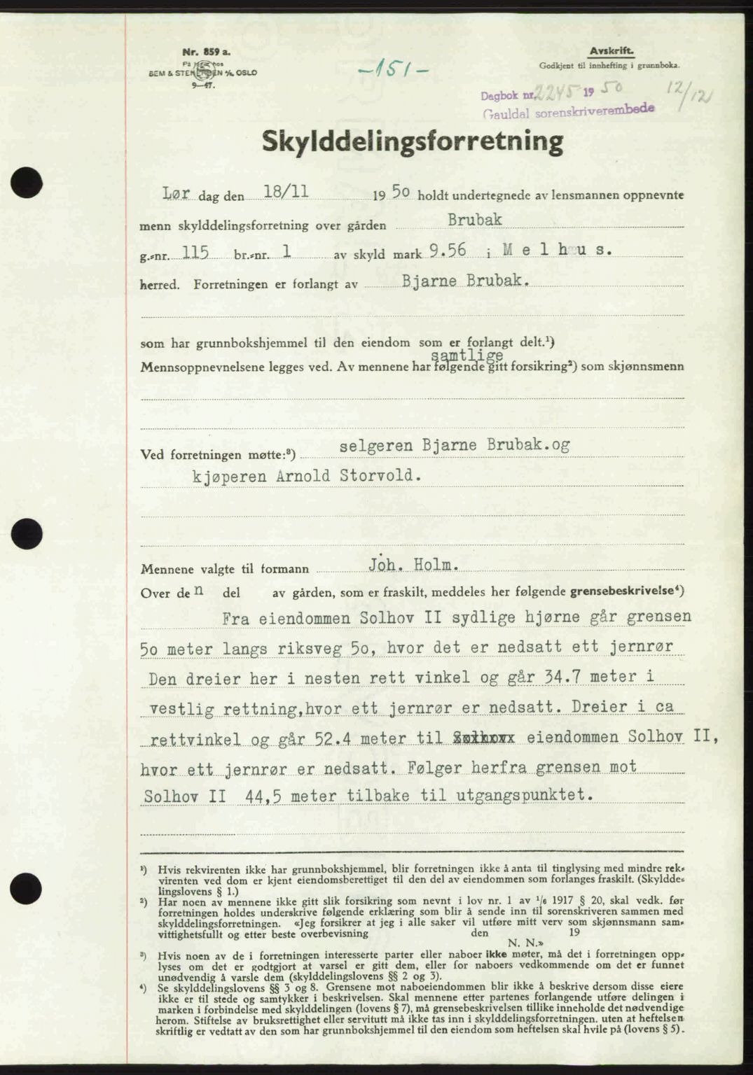 Gauldal sorenskriveri, SAT/A-0014/1/2/2C: Pantebok nr. A11, 1950-1950, Dagboknr: 2245/1950