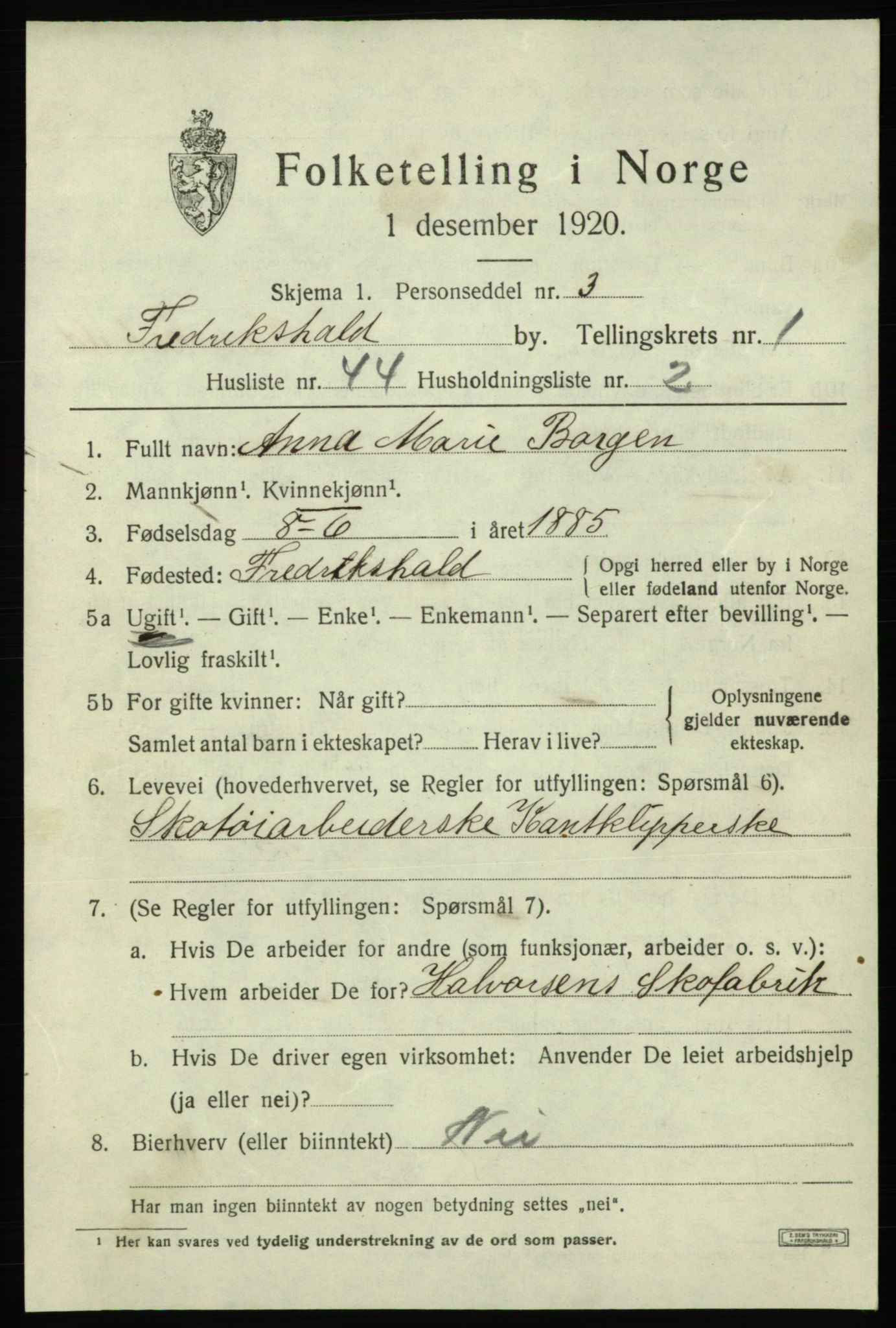 SAO, Folketelling 1920 for 0101 Fredrikshald kjøpstad, 1920, s. 8949