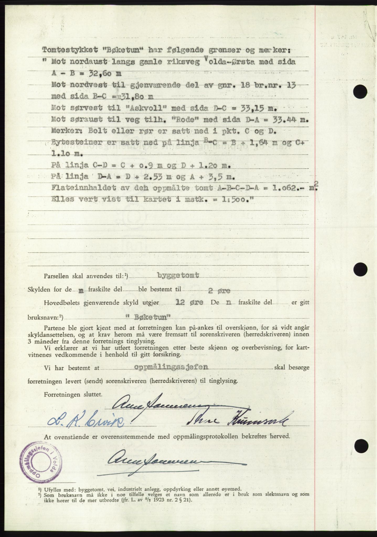 Søre Sunnmøre sorenskriveri, AV/SAT-A-4122/1/2/2C/L0099: Pantebok nr. 25A, 1954-1954, Dagboknr: 2619/1954
