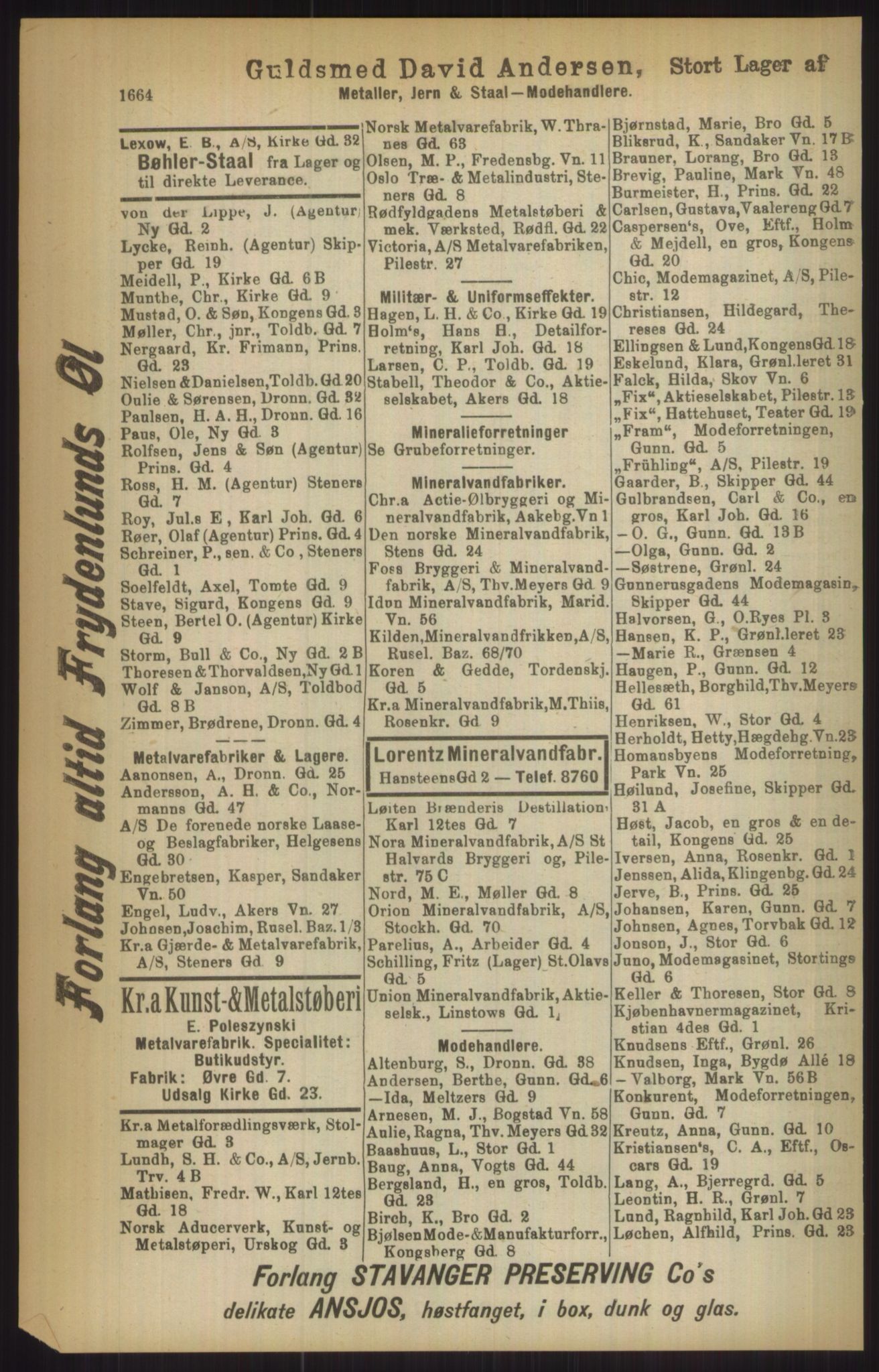 Kristiania/Oslo adressebok, PUBL/-, 1911, s. 1664