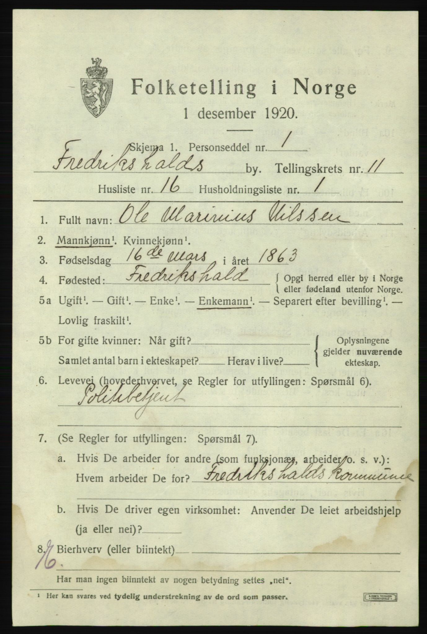 SAO, Folketelling 1920 for 0101 Fredrikshald kjøpstad, 1920, s. 19135