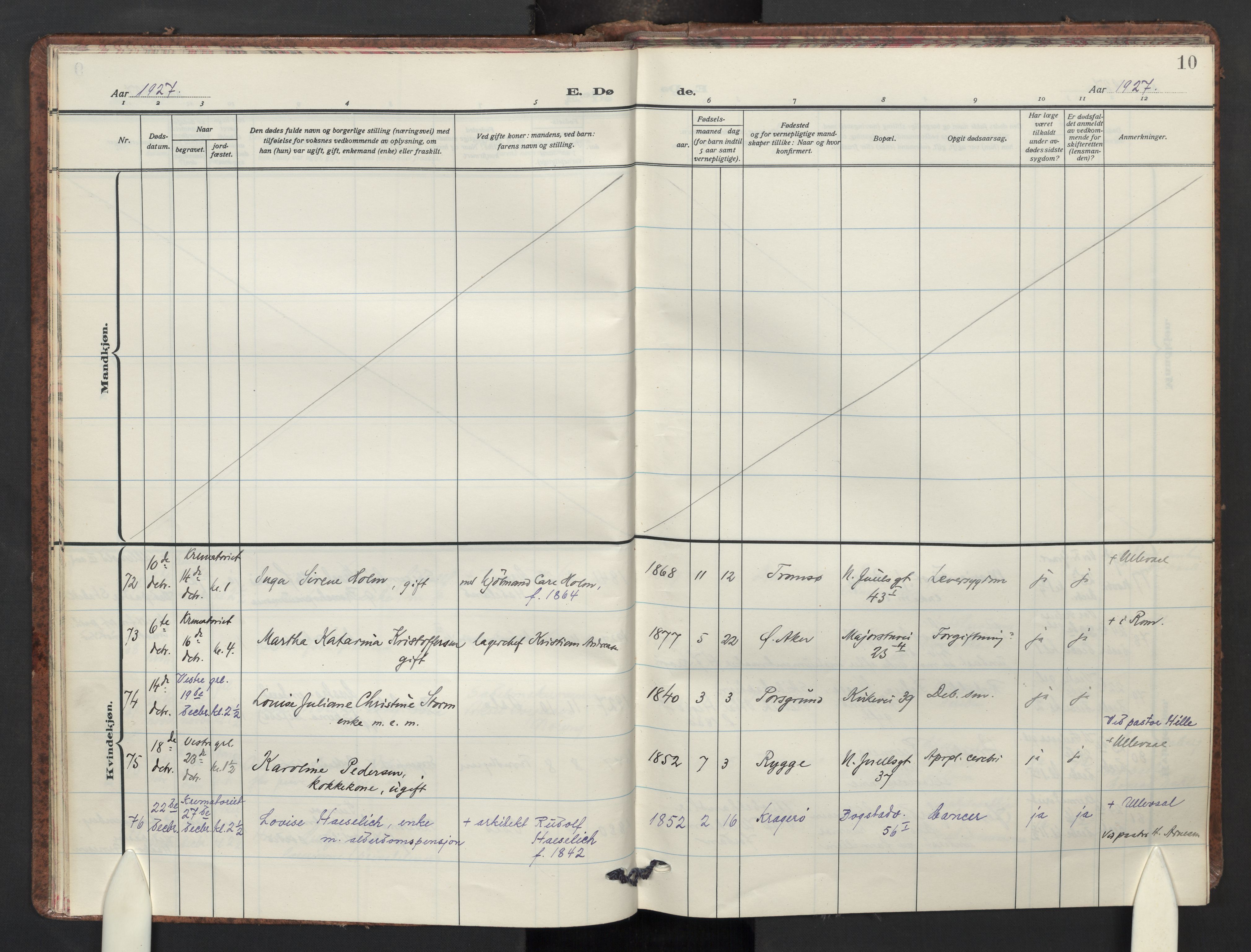 Uranienborg prestekontor Kirkebøker, AV/SAO-A-10877/F/Fa/L0015: Ministerialbok nr. I 15, 1927-1935, s. 10