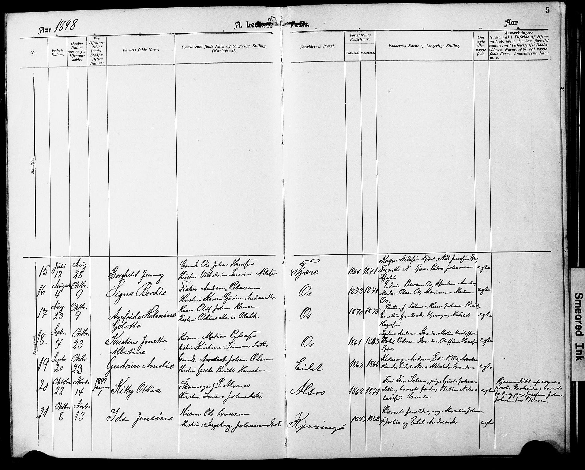 Ministerialprotokoller, klokkerbøker og fødselsregistre - Nordland, SAT/A-1459/803/L0077: Klokkerbok nr. 803C04, 1897-1930, s. 5