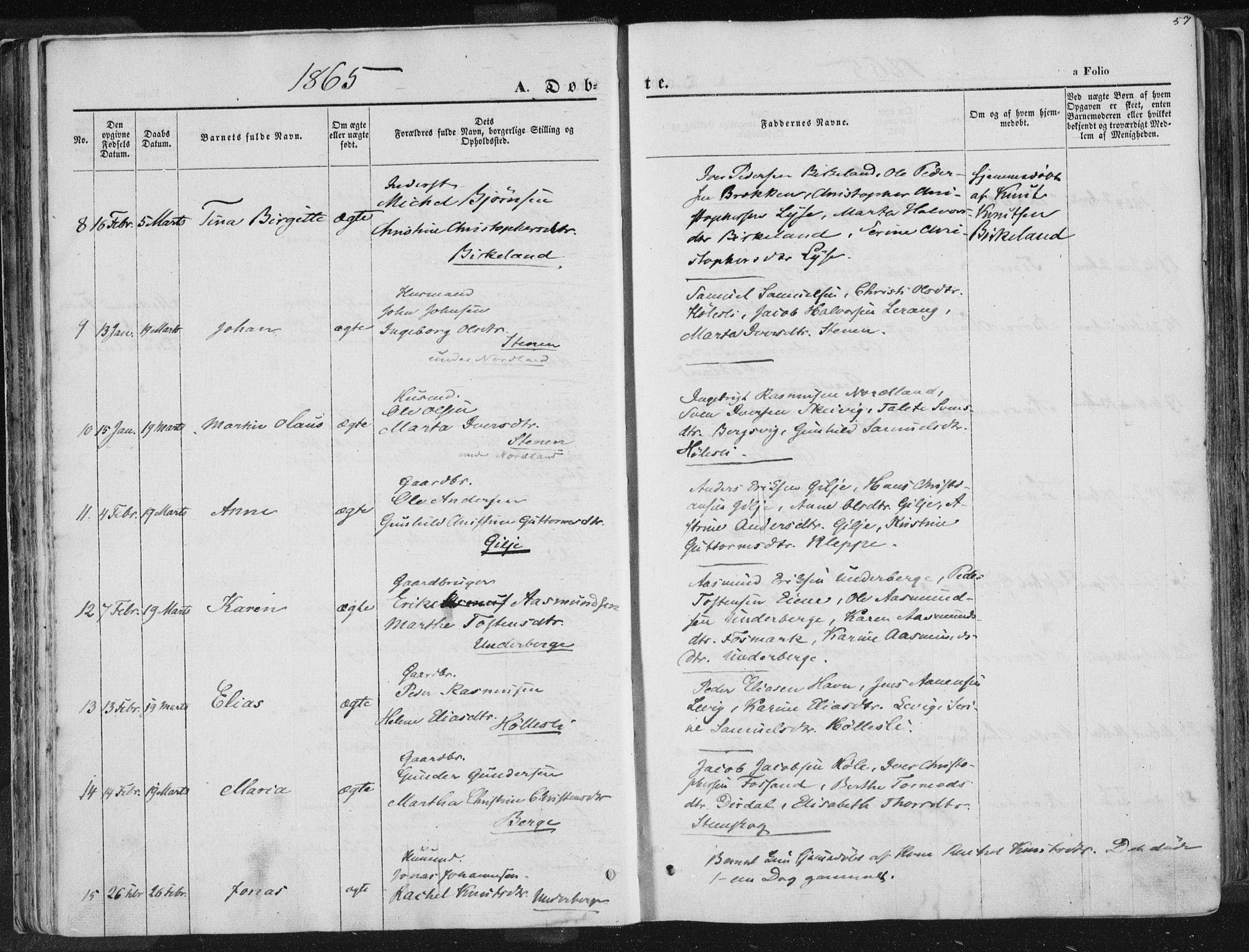 Høgsfjord sokneprestkontor, AV/SAST-A-101624/H/Ha/Haa/L0001: Ministerialbok nr. A 1, 1854-1875, s. 57