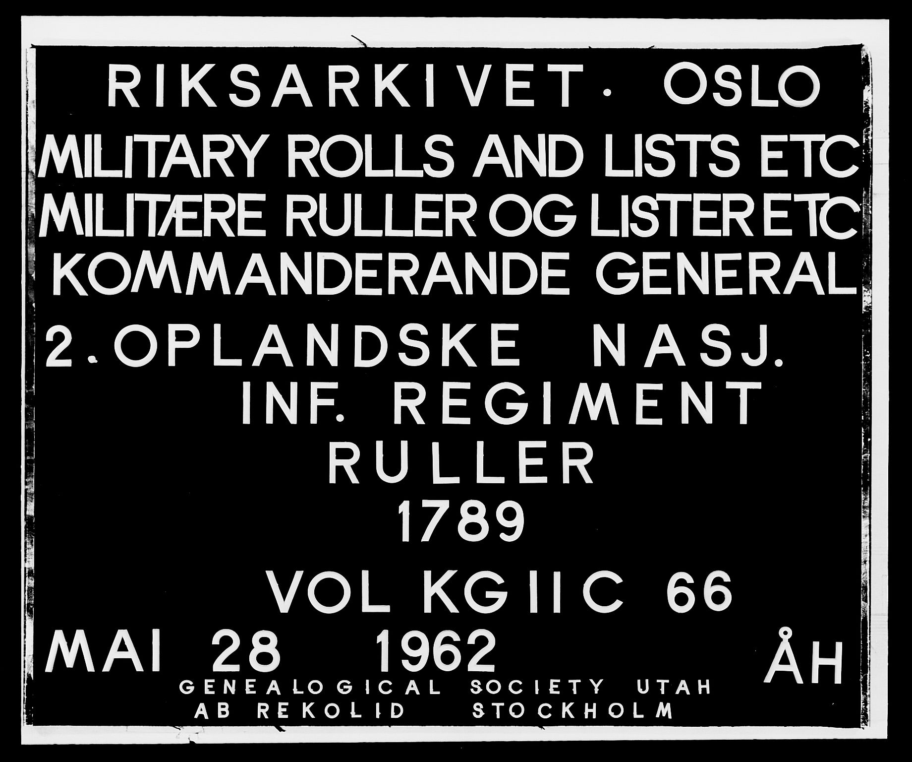 Generalitets- og kommissariatskollegiet, Det kongelige norske kommissariatskollegium, AV/RA-EA-5420/E/Eh/L0066: 2. Opplandske nasjonale infanteriregiment, 1789, s. 1