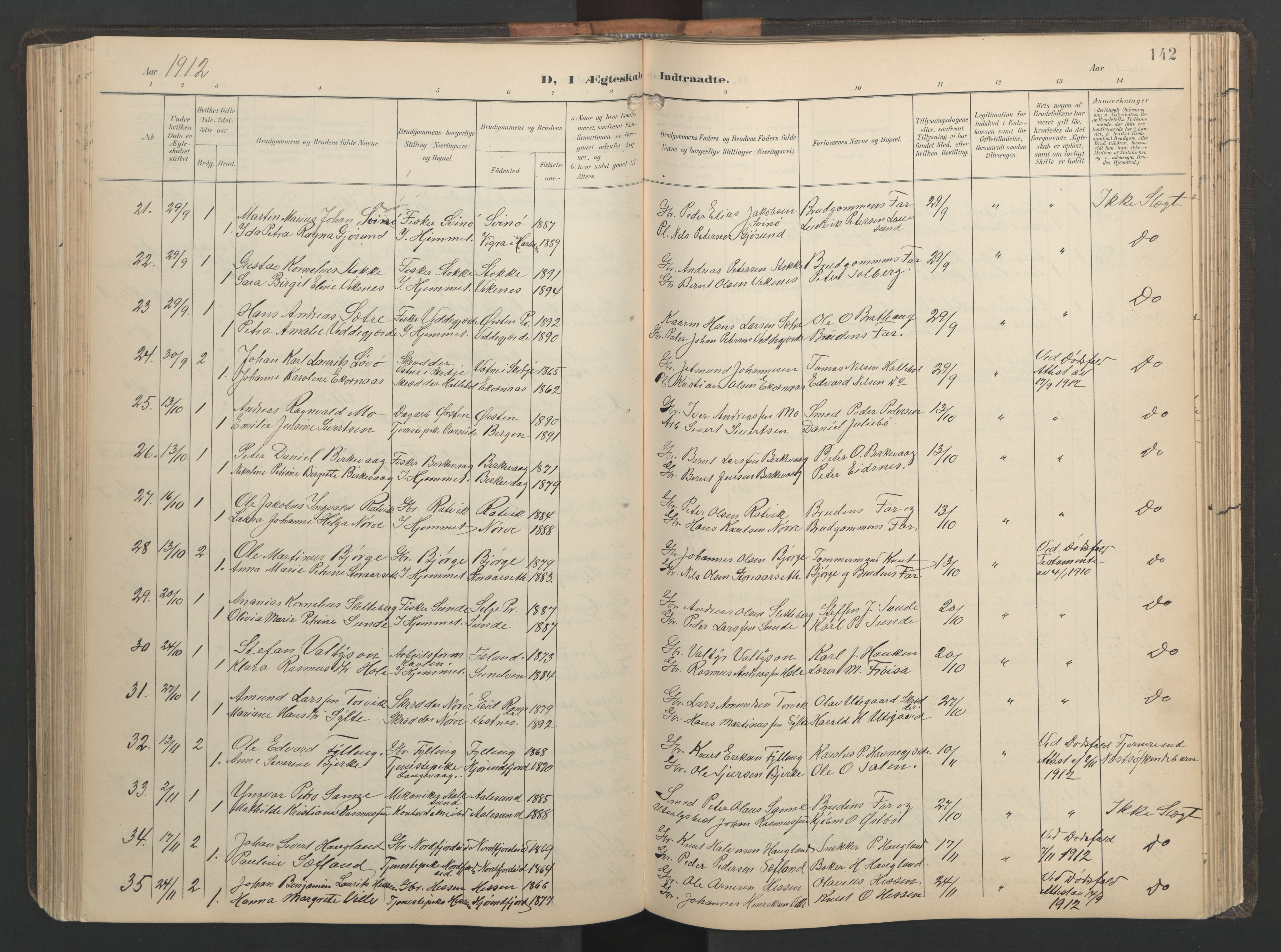 Ministerialprotokoller, klokkerbøker og fødselsregistre - Møre og Romsdal, AV/SAT-A-1454/528/L0433: Klokkerbok nr. 528C14, 1899-1922, s. 142