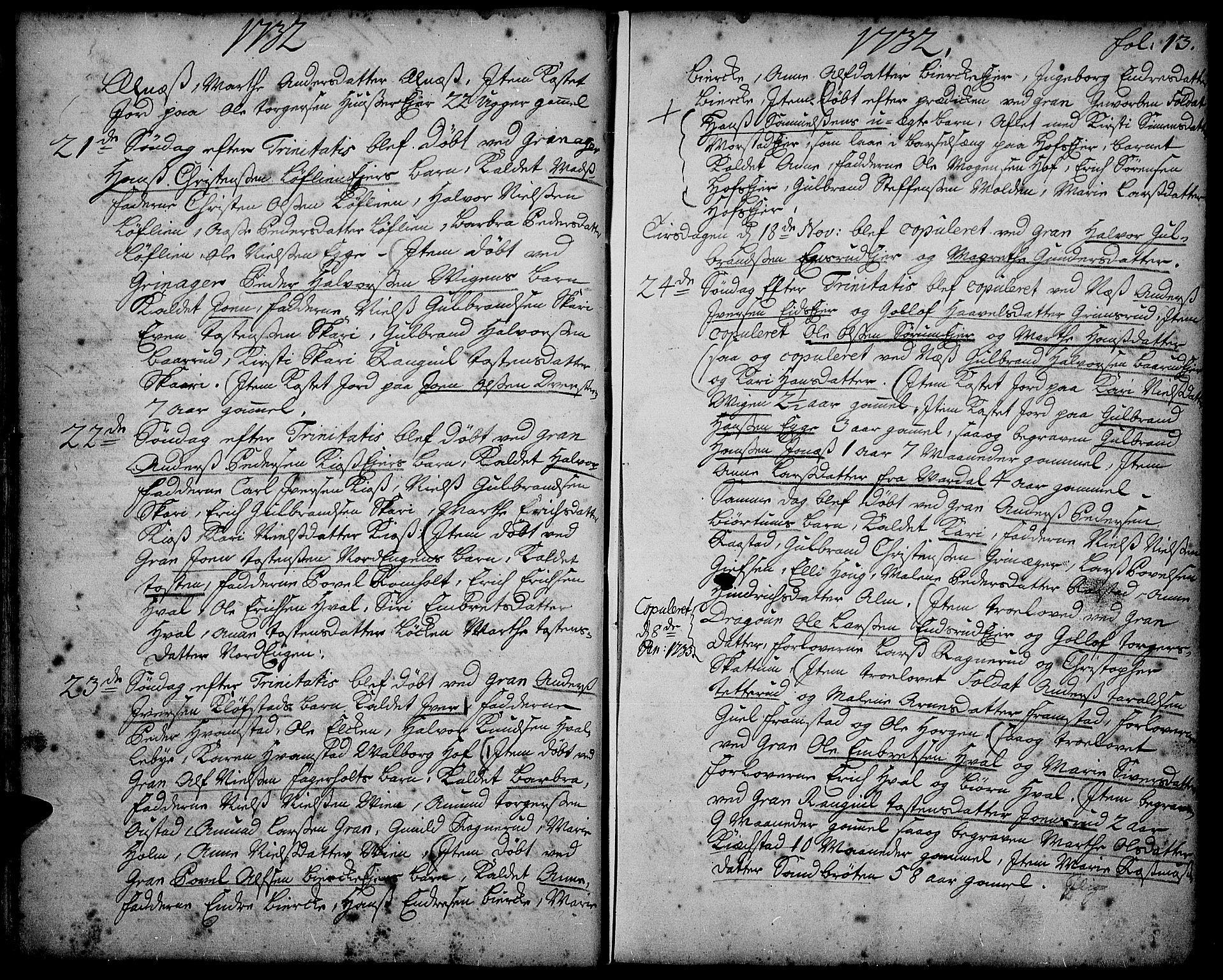 Gran prestekontor, AV/SAH-PREST-112/H/Ha/Haa/L0002: Ministerialbok nr. 2, 1732-1744, s. 13