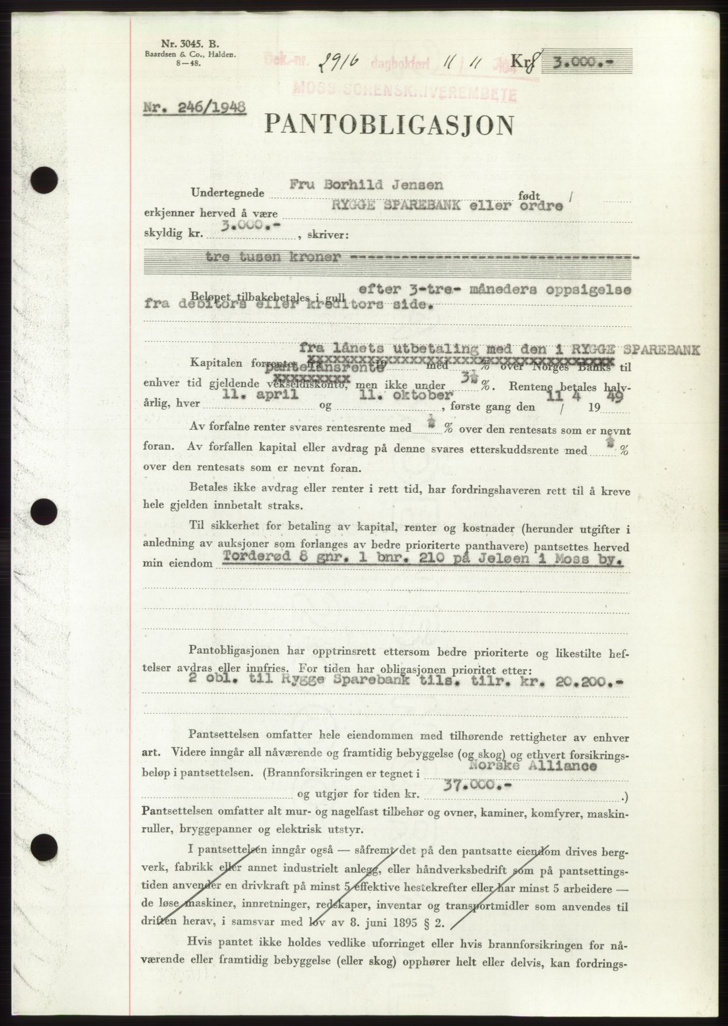 Moss sorenskriveri, AV/SAO-A-10168: Pantebok nr. B20, 1948-1948, Dagboknr: 2916/1948