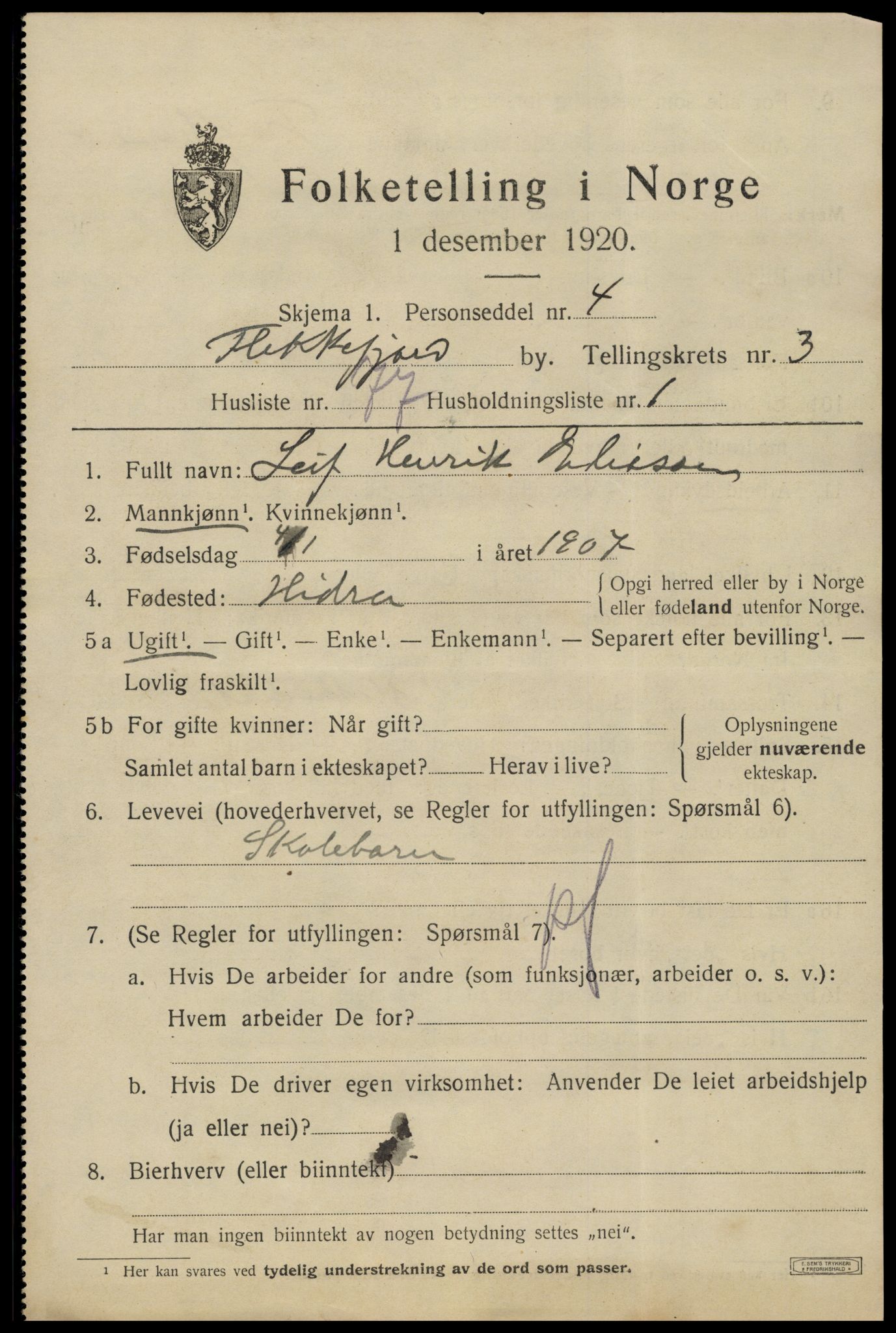 SAK, Folketelling 1920 for 1004 Flekkefjord kjøpstad, 1920, s. 4420