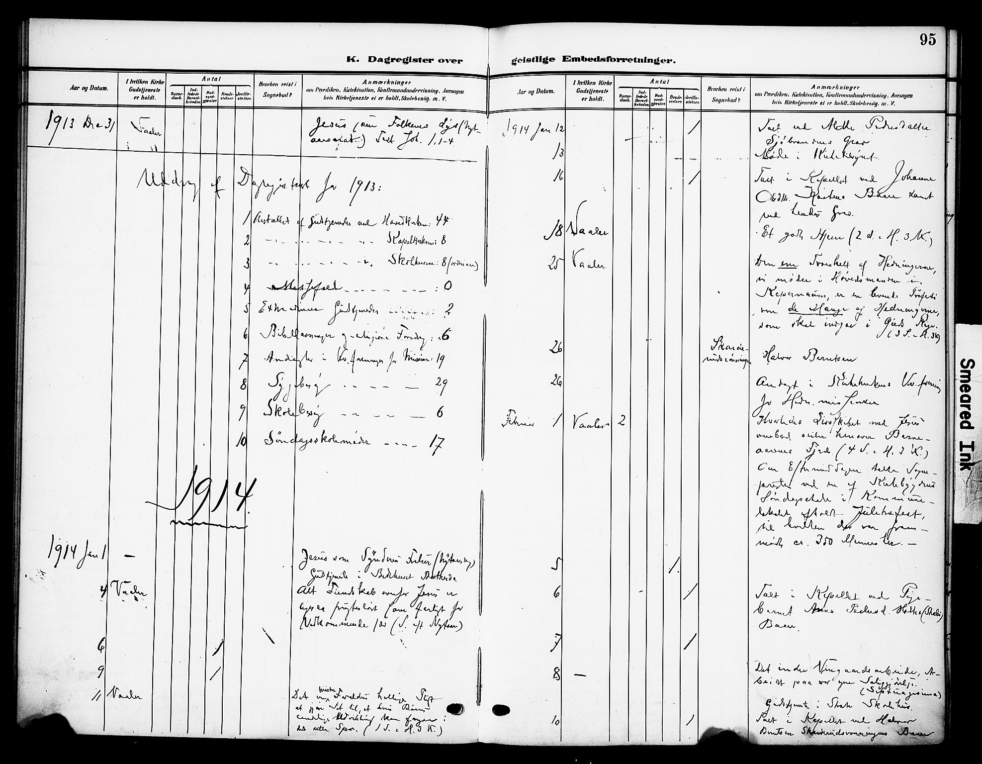 Våler prestekontor, Hedmark, SAH/PREST-040/H/Ha/Haa/L0007: Ministerialbok nr. 7, 1908-1919, s. 95