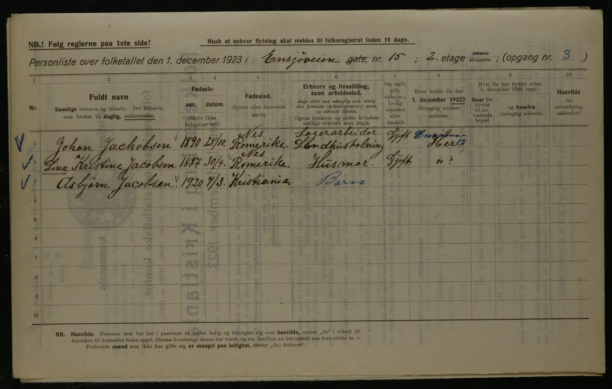 OBA, Kommunal folketelling 1.12.1923 for Kristiania, 1923, s. 24495