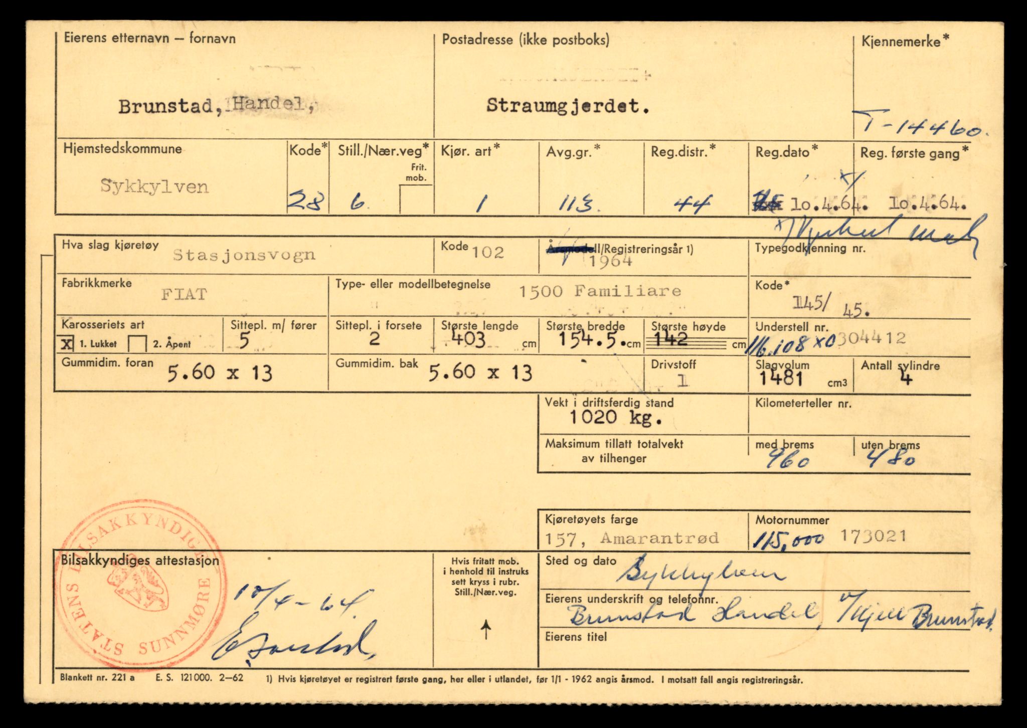 Møre og Romsdal vegkontor - Ålesund trafikkstasjon, AV/SAT-A-4099/F/Fe/L0046: Registreringskort for kjøretøy T 14445 - T 14579, 1927-1998